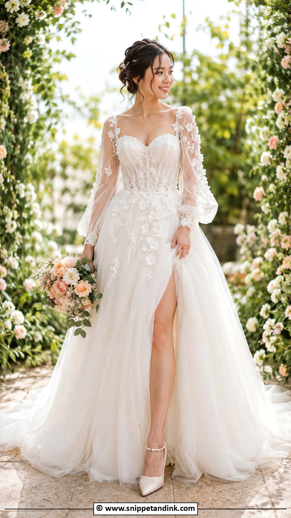 Fairy Princess Sheer Sleeve Wedding Dress - Snippet and Ink - 25 Fairy Princess Wedding Dress Ideas