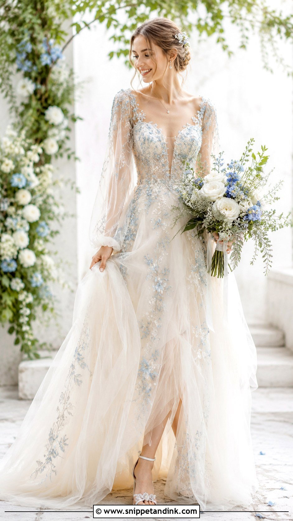 Fairy Wedding Dress With Blue Details - Snippet and Ink - 25 Fairy Wedding Dress Fantasy Ideas