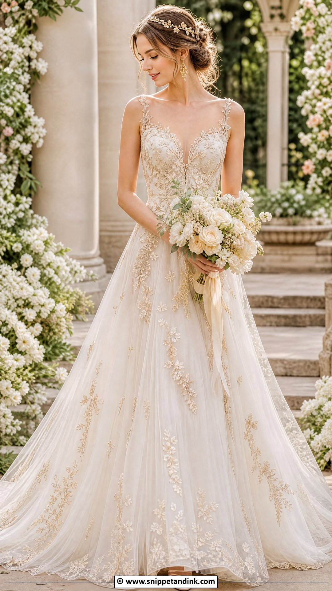 Fairy Wedding Dress With Gold Details - Snippet and Ink - 35 Fairy Wedding Dress Ideas