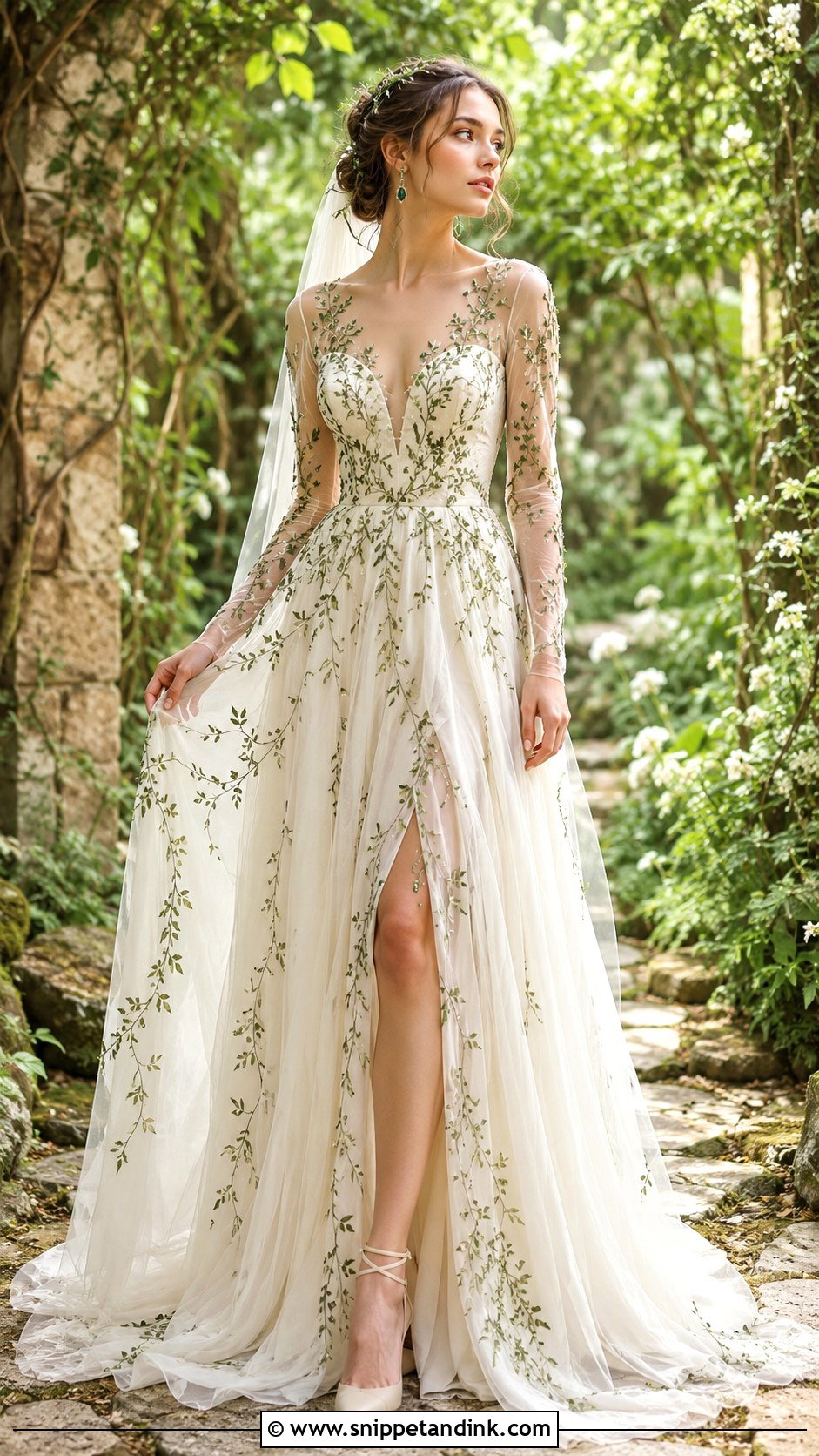 Fairy Wedding Dress With Green Embroidery - Snippet and Ink - 25 Fairy Wedding Dress Fantasy Ideas