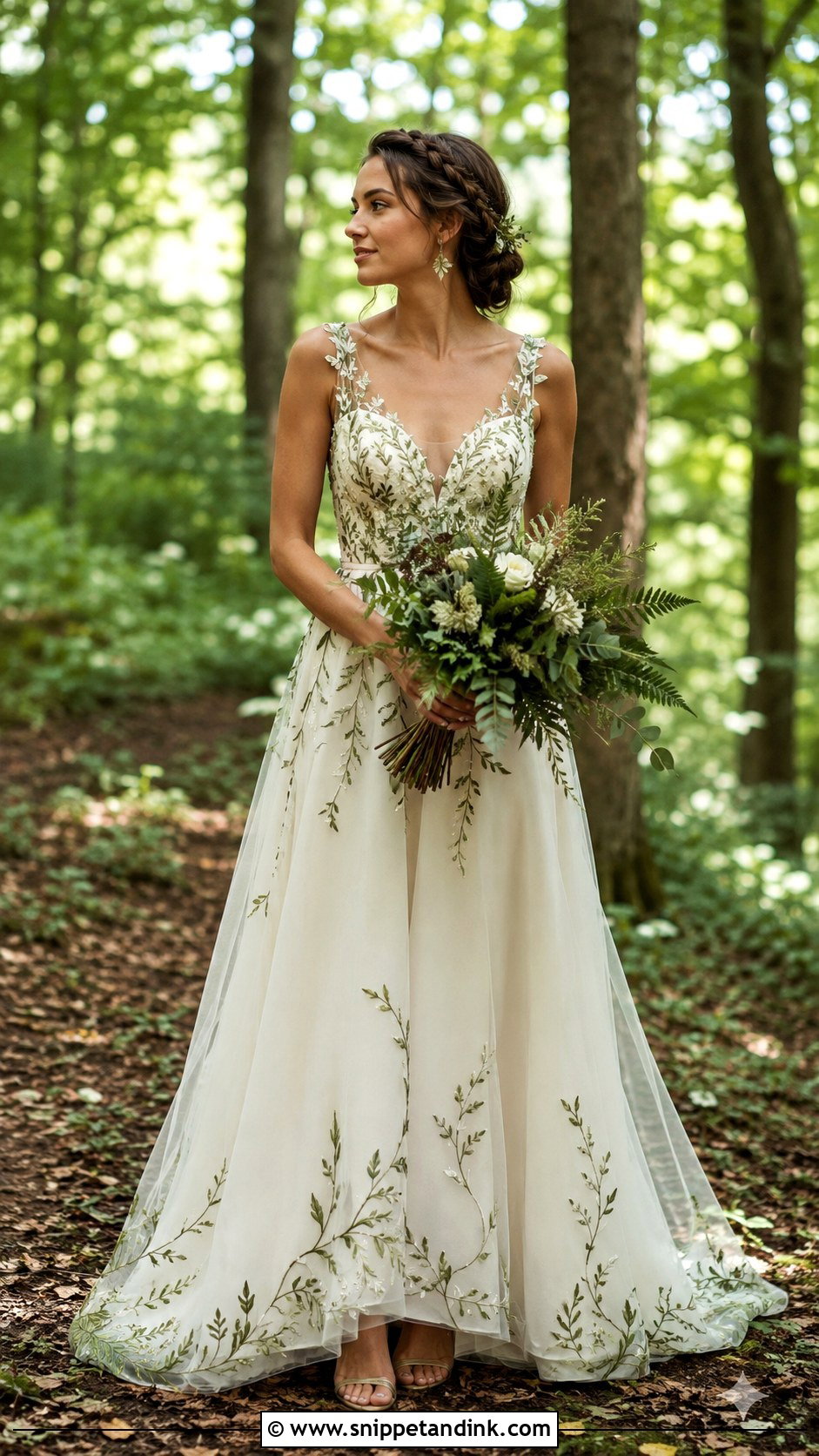 Fairy Wedding Dress With Leaf Embroidery - Snippet and Ink - 30 Fairy Inspired Wedding Dress Ideas