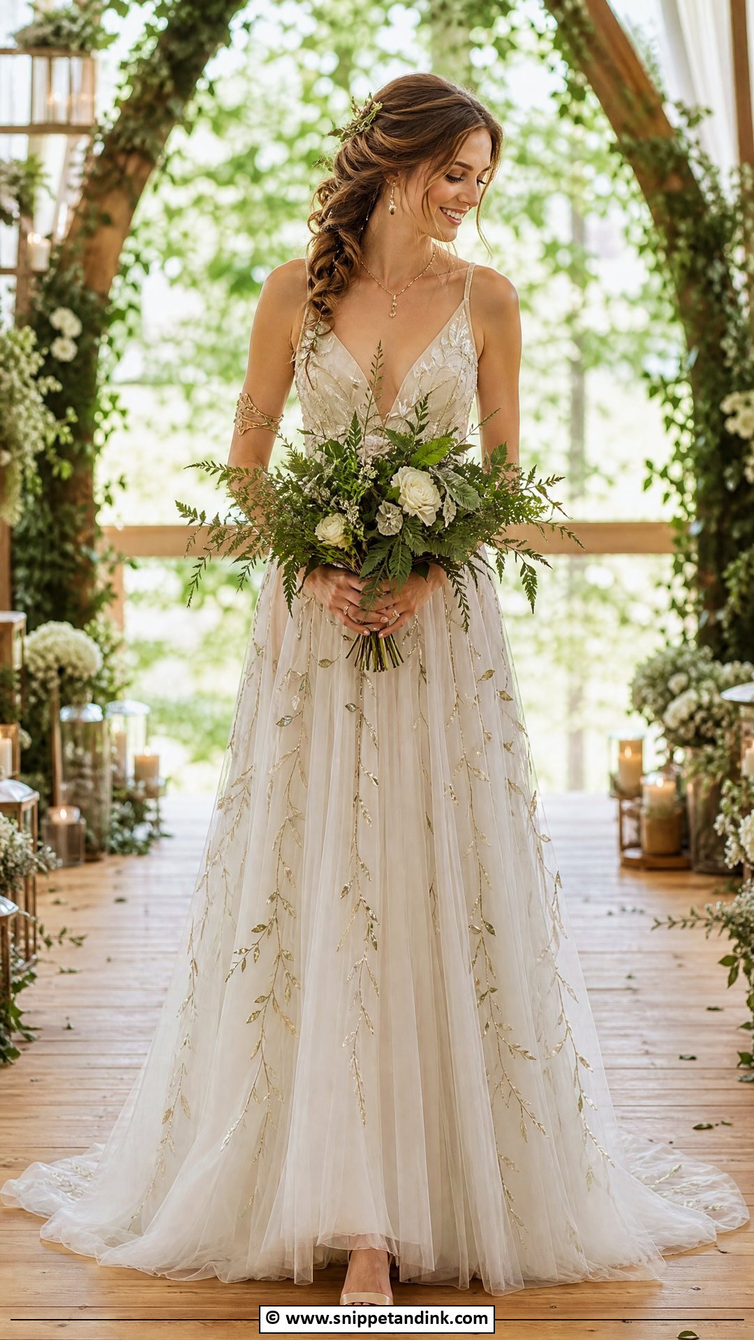 Fairy Wedding Dress With Leaf Embroidery - Snippet and Ink - 35 Fairy Wedding Dress Ideas