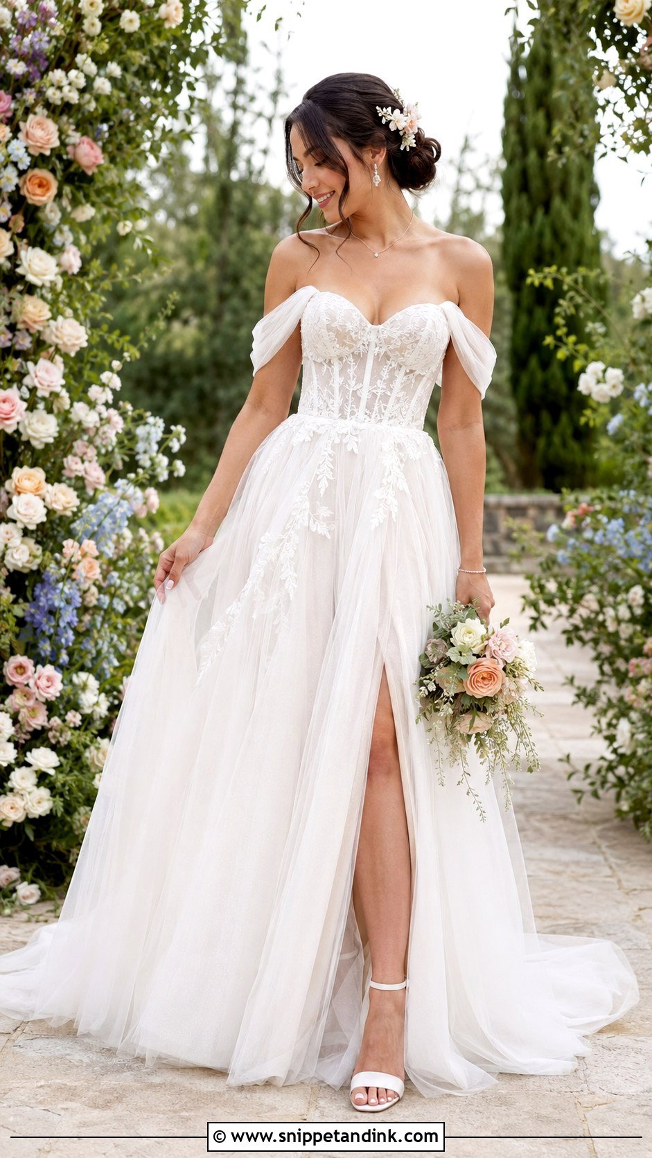 Fairy Wedding Dress With Off Shoulder Sleeves - Snippet and Ink - 25 Fairy Wedding Dress Fantasy Ideas