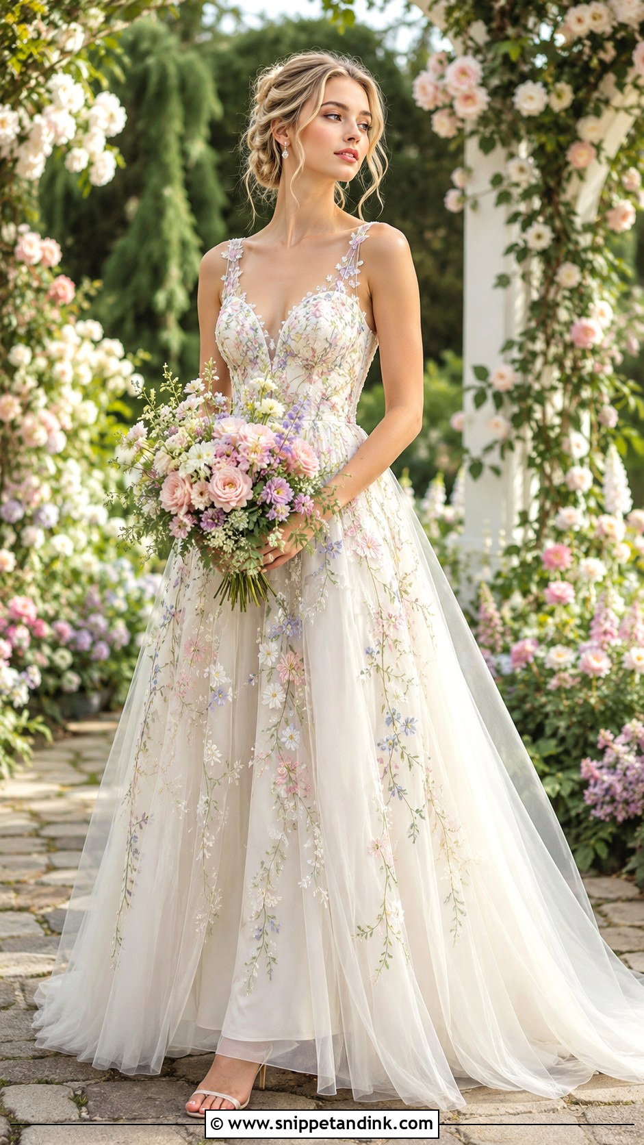 Fairy Wedding Dress With Pastel Embroidery - Snippet and Ink - 30 Fairy Inspired Wedding Dress Ideas