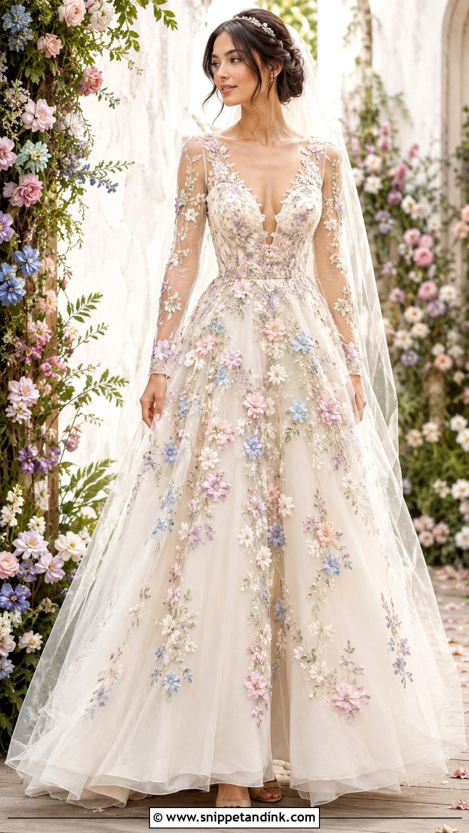 Fairy Wedding Dress With Pastel Flowers - Snippet and Ink - 25 Fairy Wedding Dress Fantasy Ideas