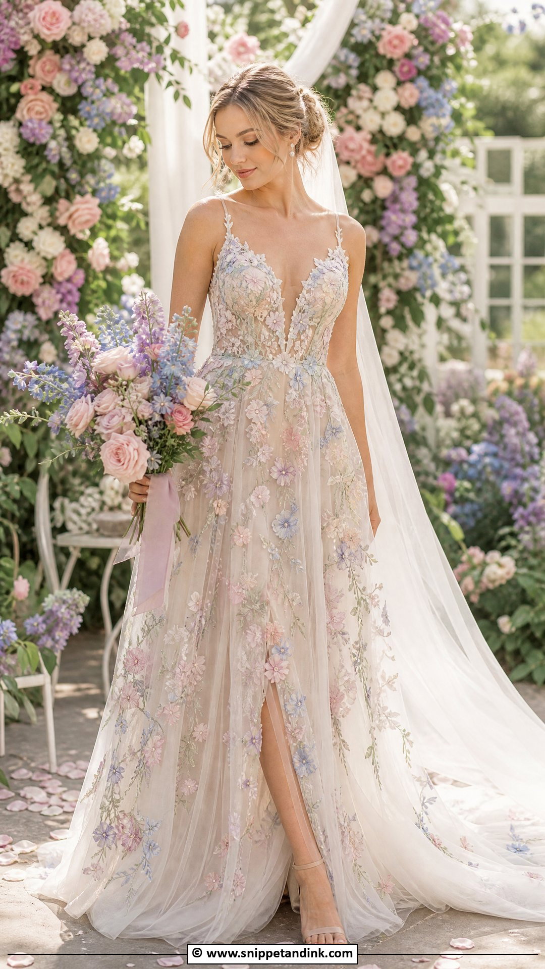 Fairy Wedding Dress With Pastel Flowers - Snippet and Ink - 35 Fairy Wedding Dress Ideas