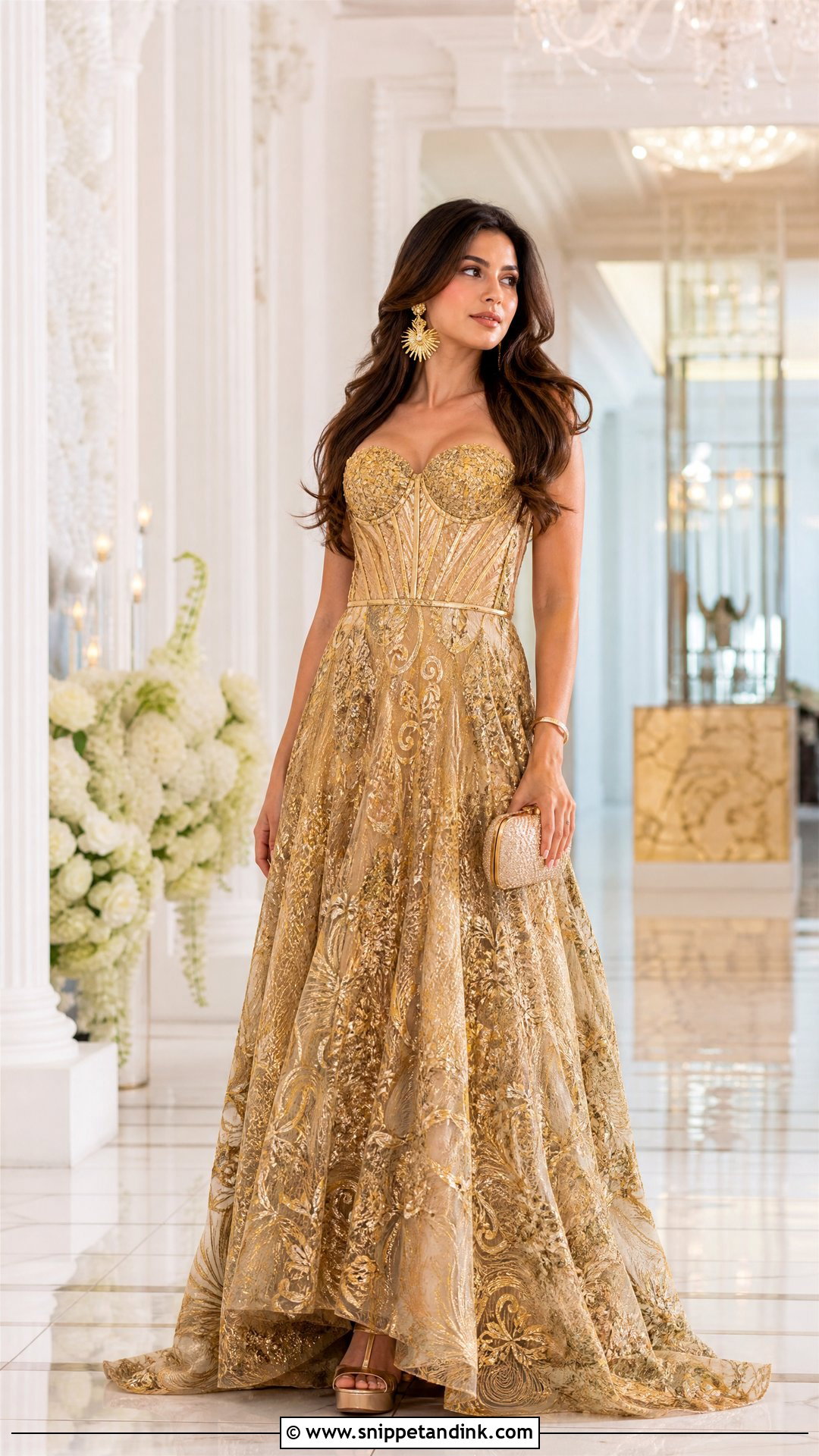 Falguni Shane Peacock Gold Embroidered Gown - Snippet and Ink - 20 Falguni Shane Peacock Gowns