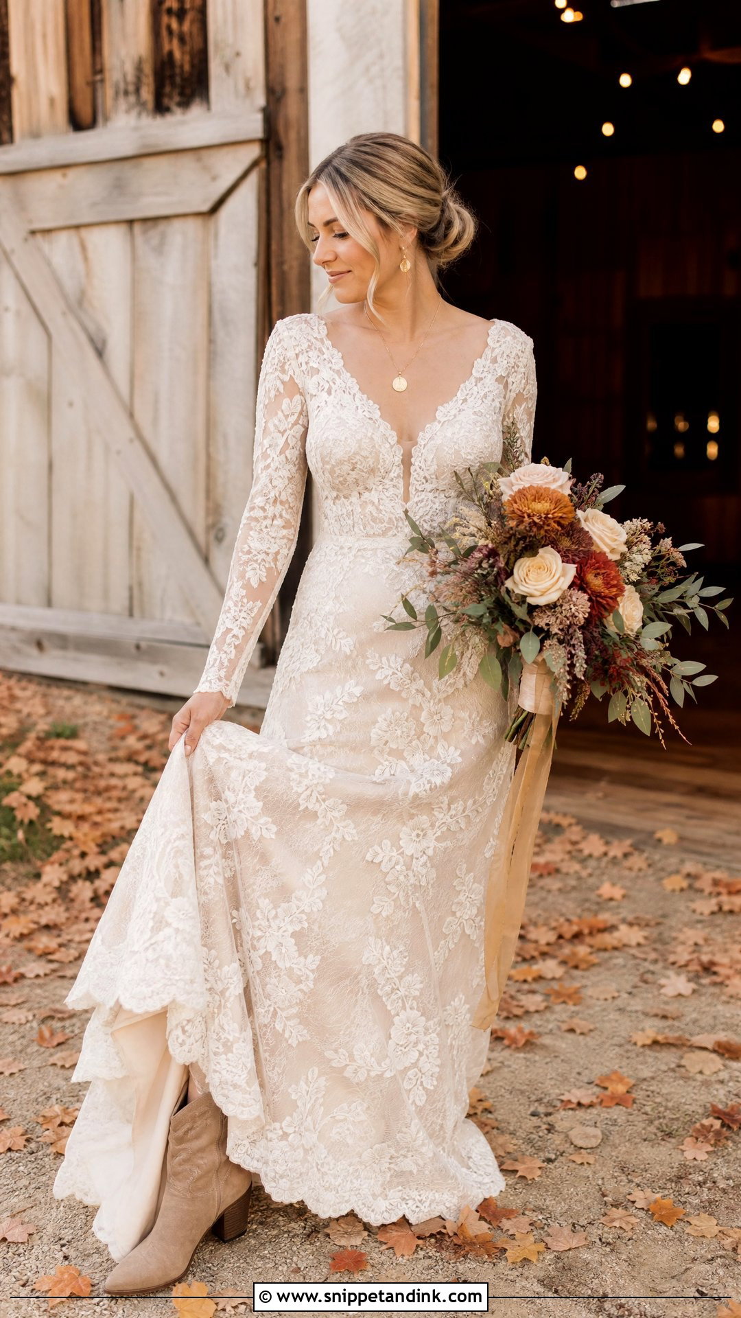 Fall Barn Wedding Dress With Long Sleeves - Snippet and Ink - 25 Barn Wedding Dresses