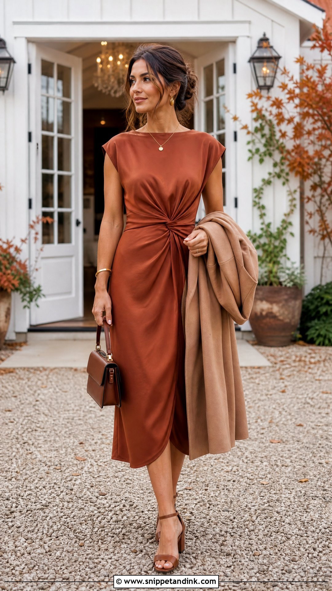 Fall Wedding Midi Dress Outfit - Snippet and Ink - 25 Attending Wedding Outfit Ideas