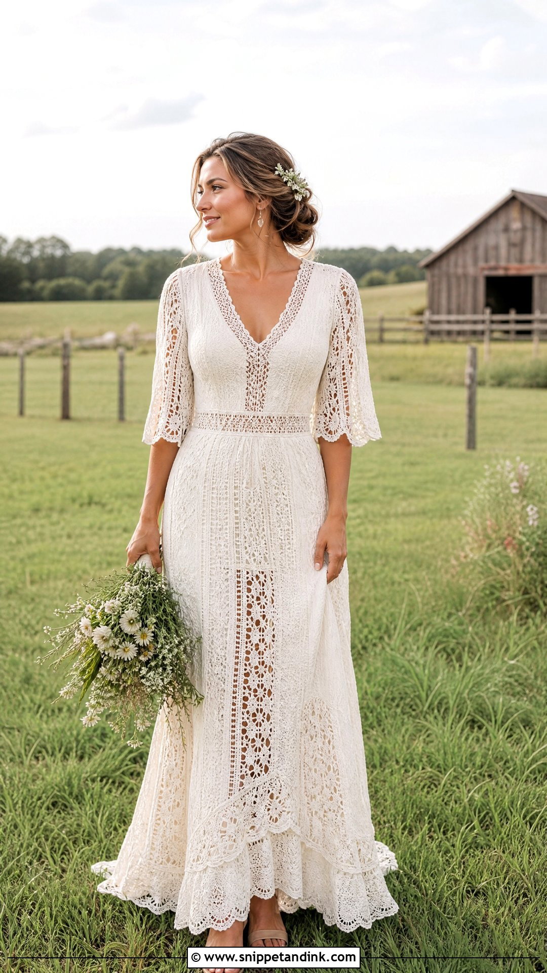 Farm Wedding Dress With Crochet Lace Details - Snippet and Ink - 25 Farm Wedding Dress Ideas