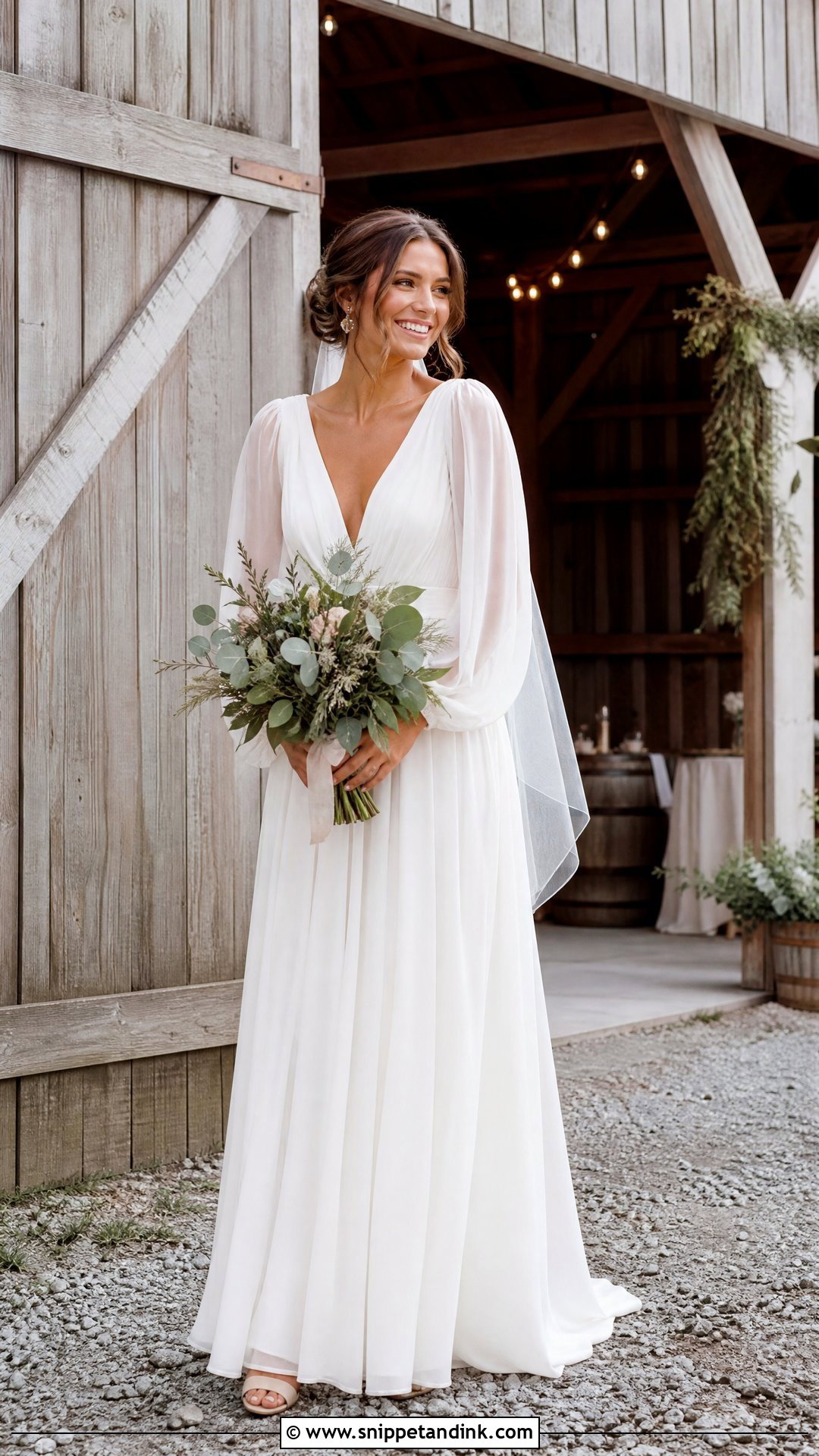 Farm Wedding Dress With Sheer Bishop Sleeves - Snippet and Ink - 25 Farm Wedding Dress Ideas