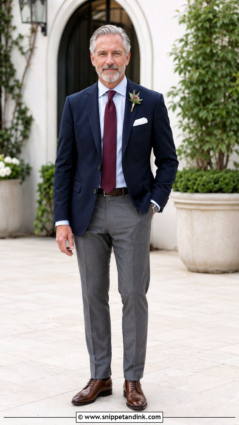 Father Of The Bride Navy Blazer And Gray Trousers - Snippet and Ink - 20 Bride Father Outfit Ideas