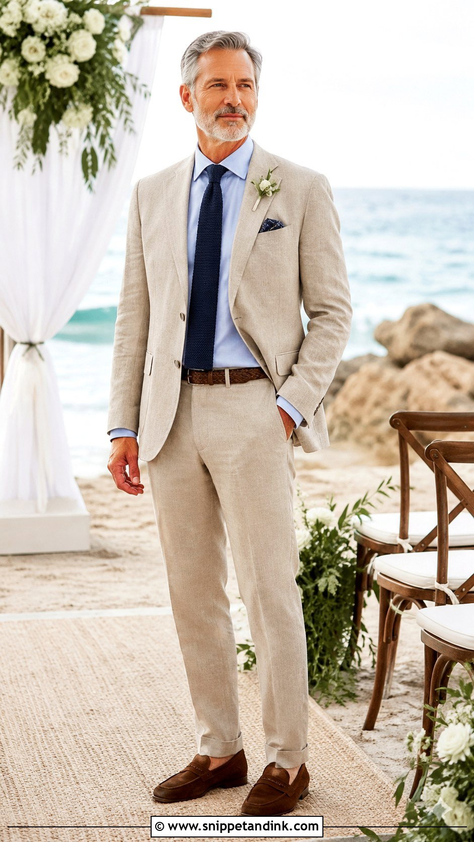 Father Of The Bride Tan Linen Suit - Snippet and Ink - 20 Bride Father Outfit Ideas