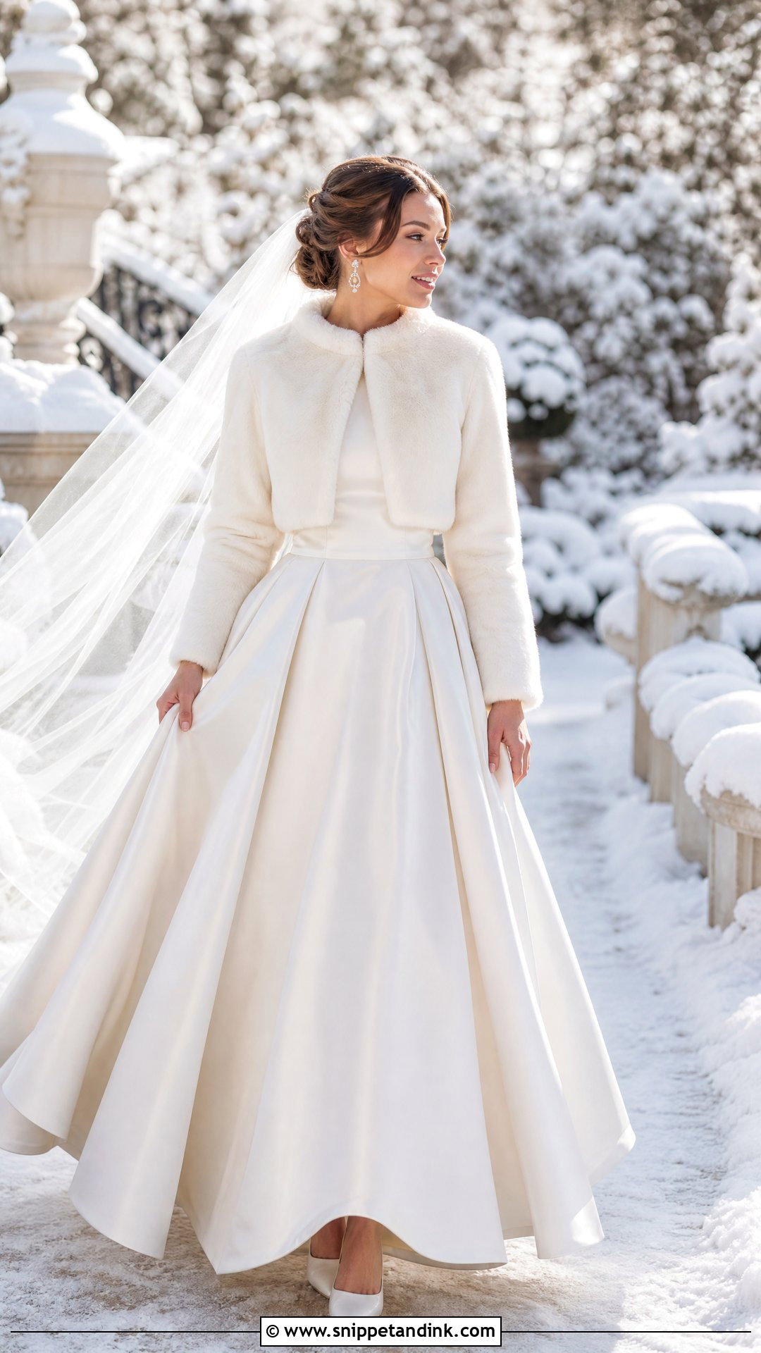 Faux Fur Bolero With Winter Ball Gown - Snippet and Ink - 20 Wedding Bolero Long Sleeve Ideas