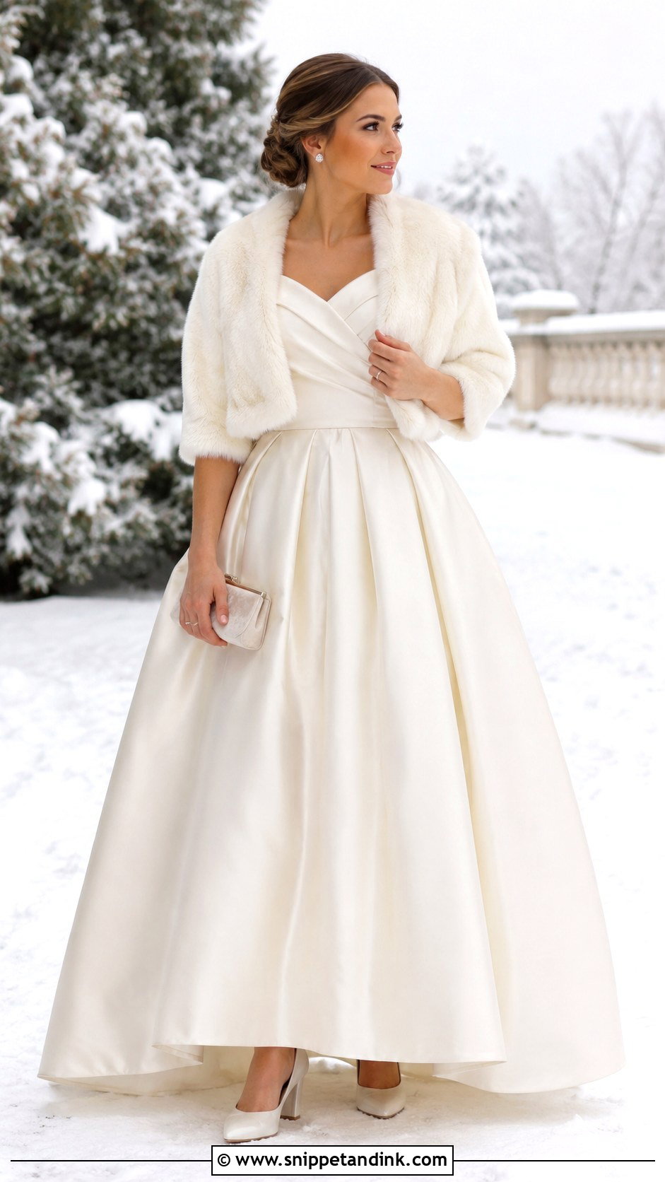Faux Fur Bridal Bolero With Winter Ball Gown - Snippet and Ink - 20 Bridal Bolero Jacket Ideas