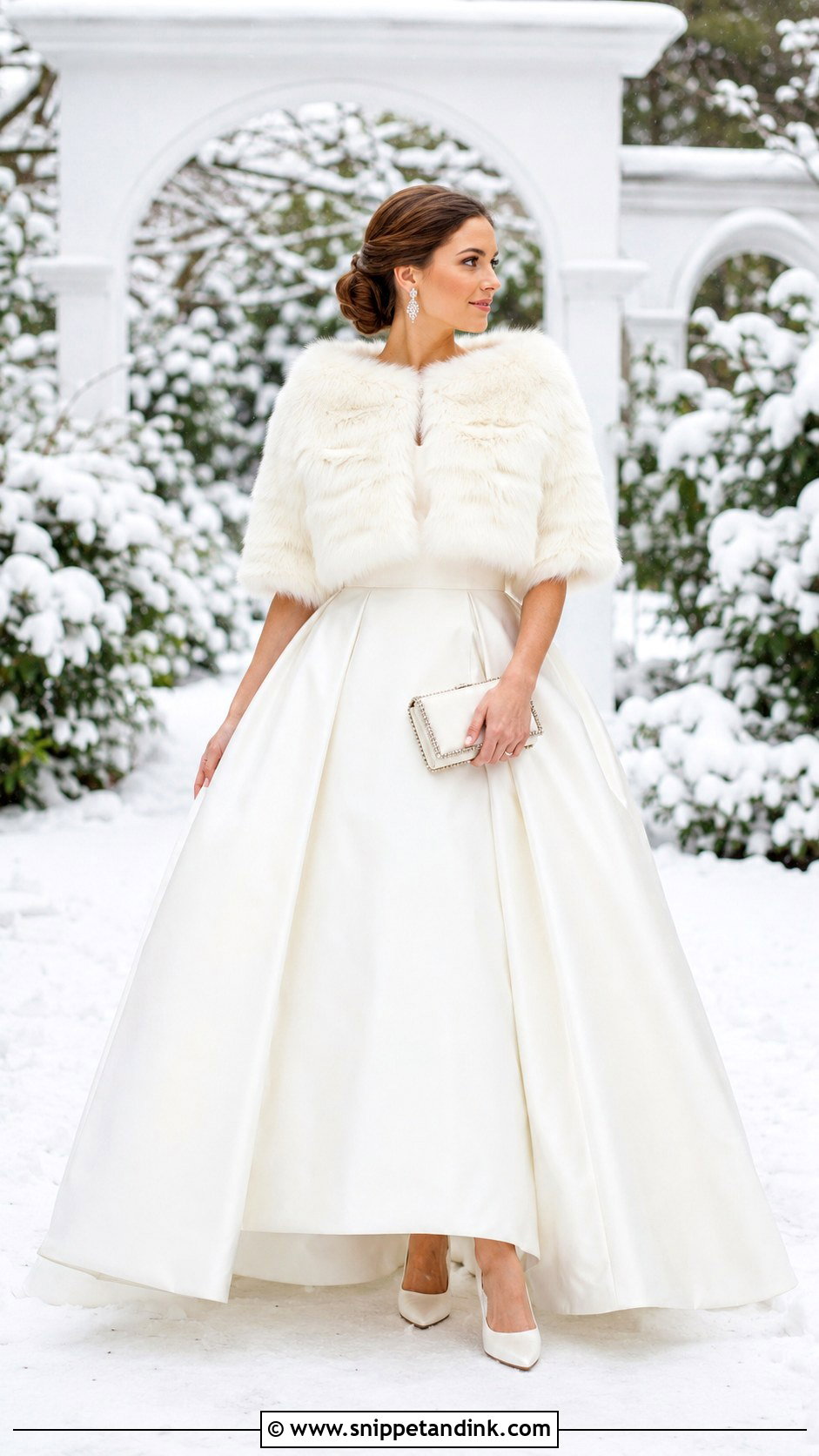 Faux Fur Bridal Shrug With Winter Ball Gown - Snippet and Ink - 20 Bridal Shrug Ideas