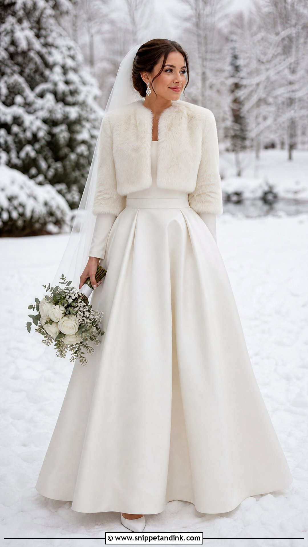 Faux Fur Bridal Shrug With Winter Gown - Snippet and Ink - 25 Shrug Outfit Ideas for Wedding