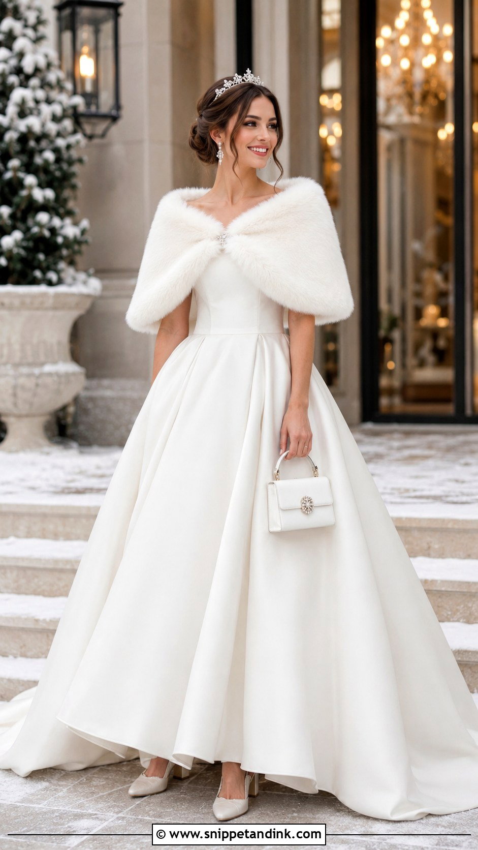 Faux Fur Bride Shawl With Ball Gown - Snippet and Ink - 20 Bride Shawl Ideas