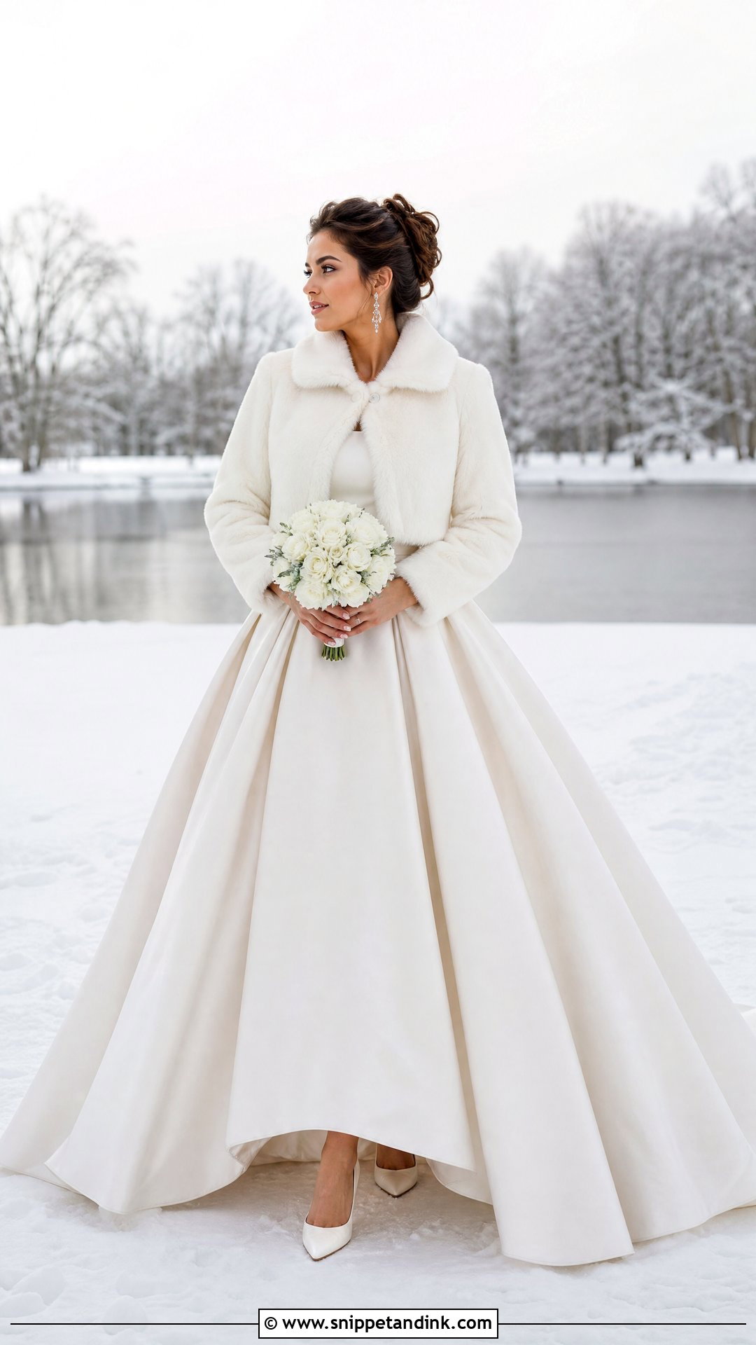 Faux Fur Jacket With Satin Ball Gown - Snippet and Ink - 20 Wedding Jacket Bride Cover Up Ideas