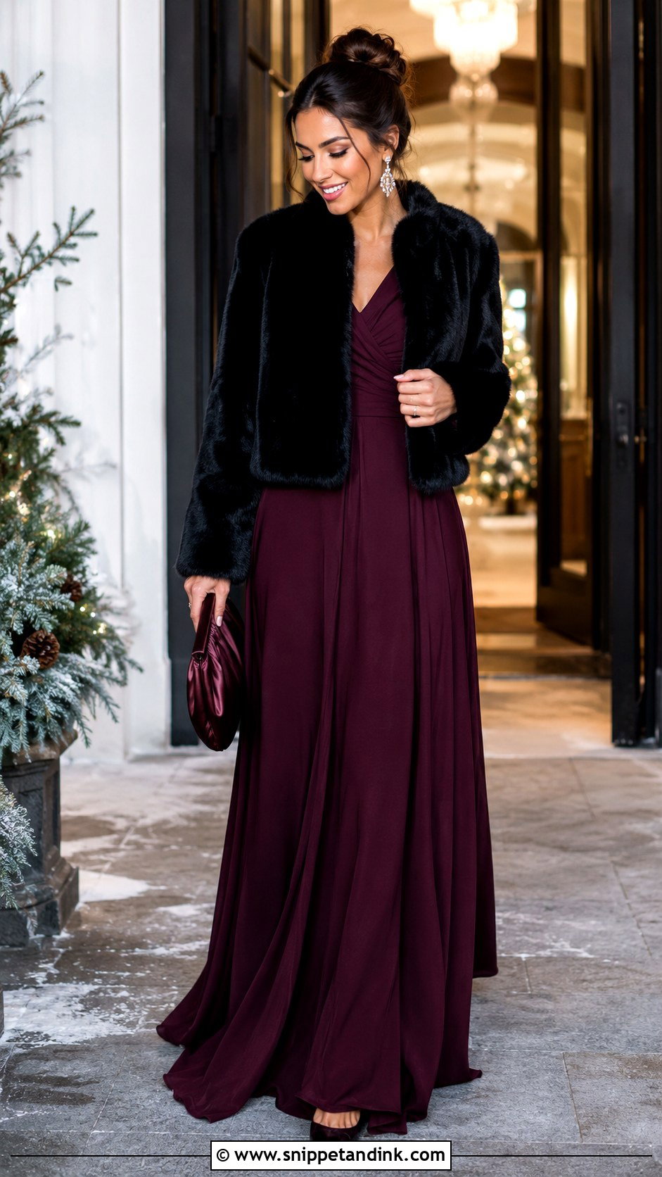 Faux Fur Jacket With Winter Maxi Dress - Snippet and Ink - 20 Jackets to Wear with Dresses to Wedding