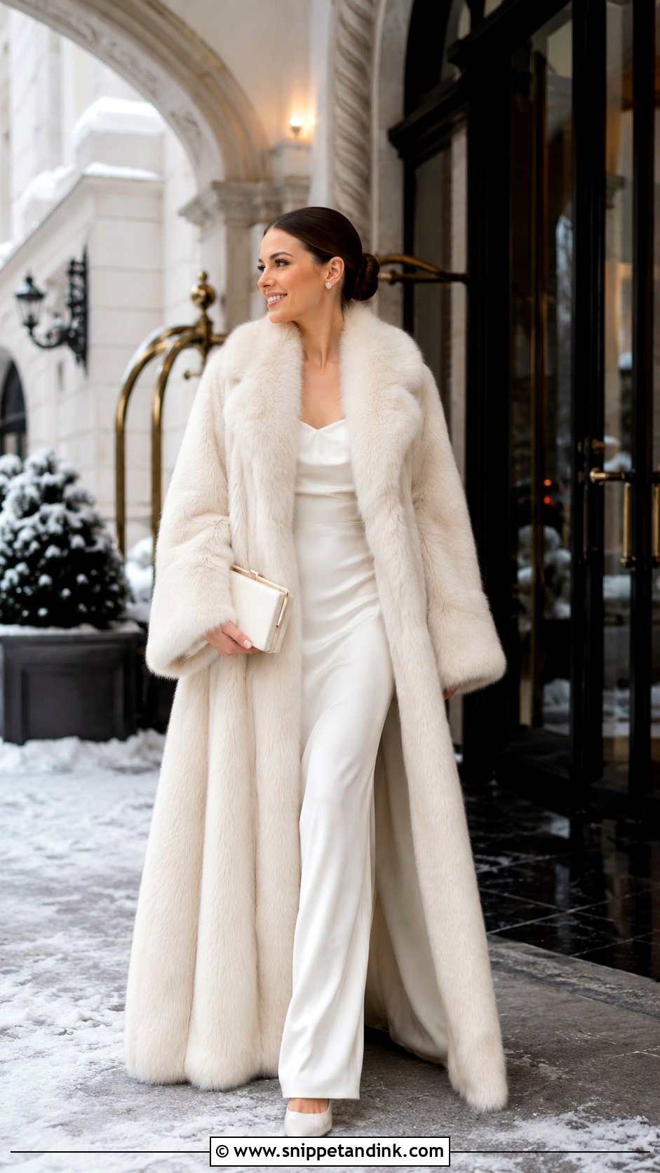 Faux Fur Maxi Wedding Coat With Minimalist Gown - Snippet and Ink - 20 Wedding Coats for Brides Ideas