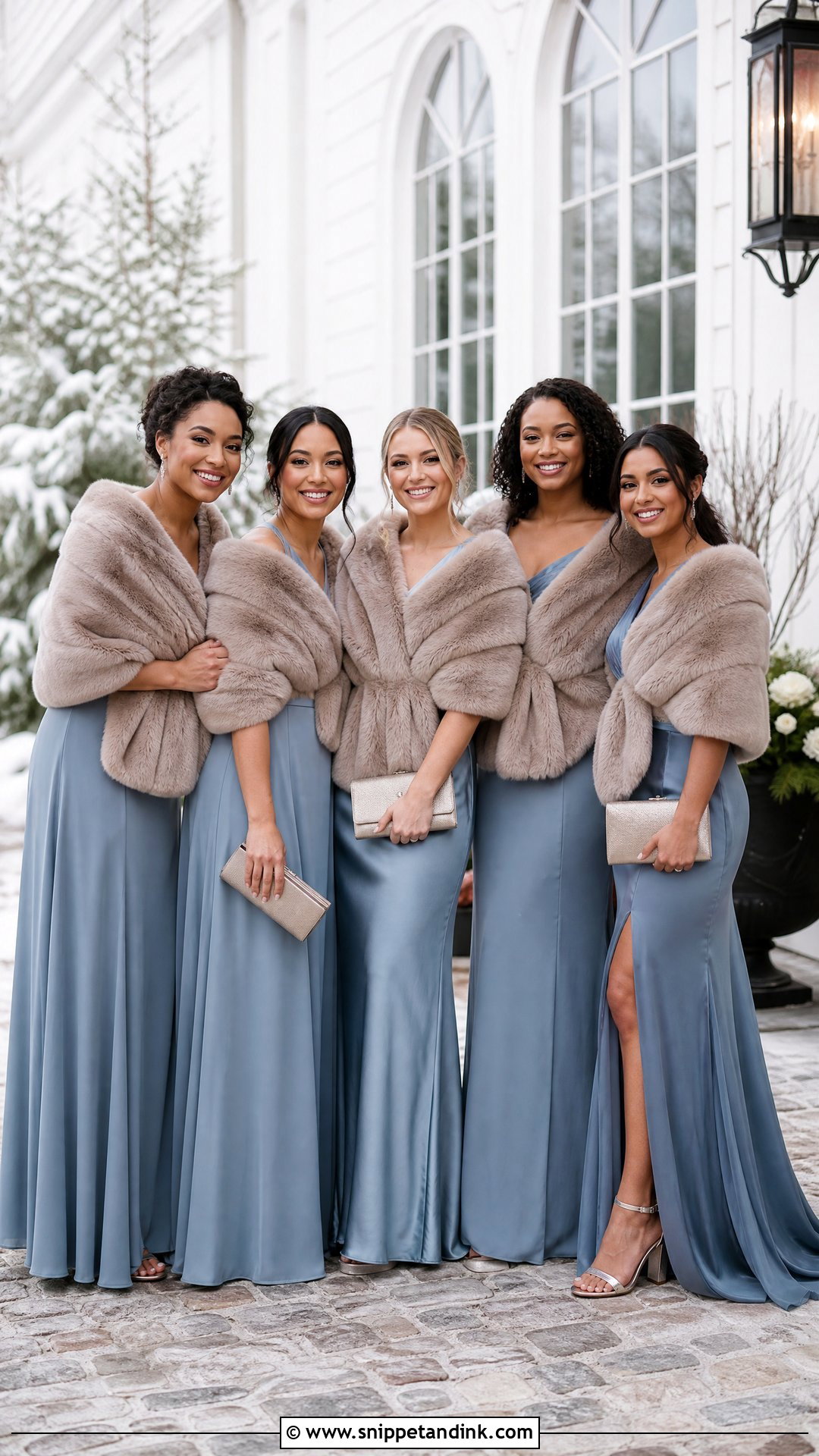Faux Fur Wedding Wrap With Bridesmaid Dress - Snippet and Ink - 20 Wedding Wraps Ideas