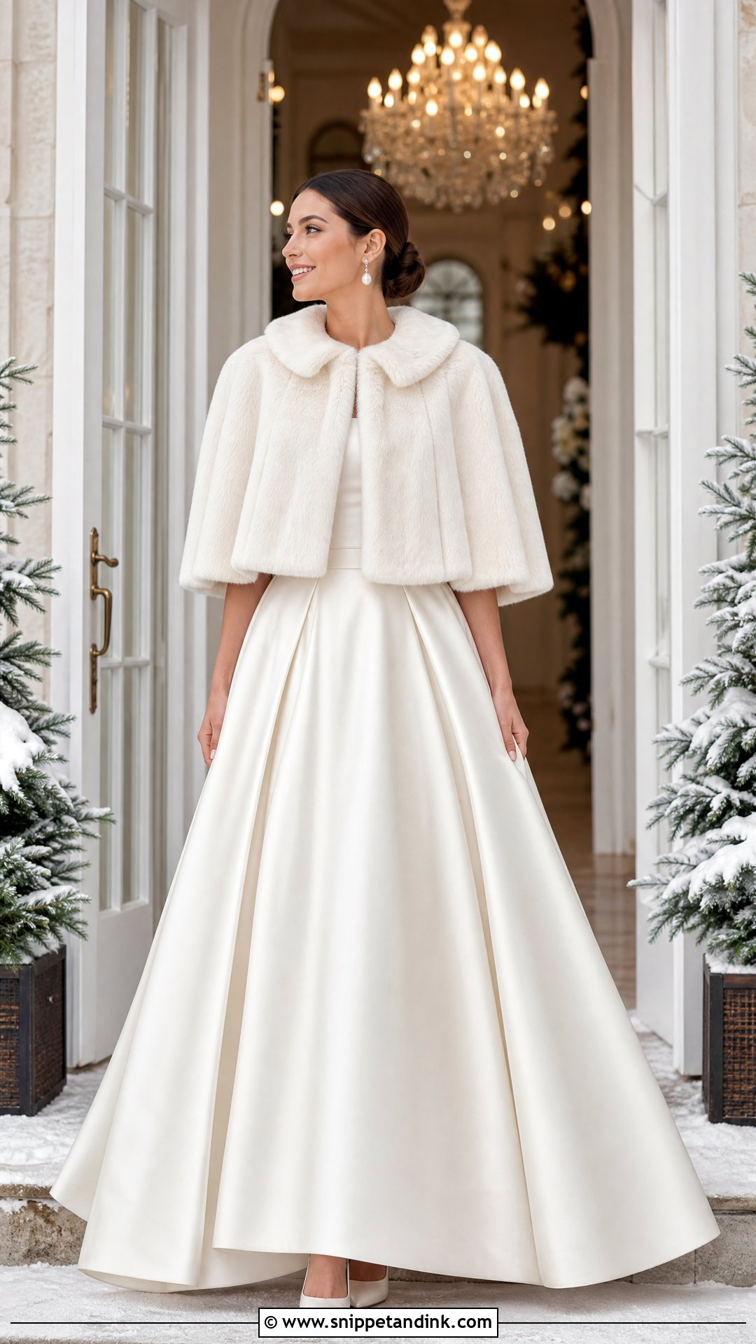 Faux Fur Winter Wedding Cape With Satin Ball Gown - Snippet and Ink - 20 Winter Wedding Cape Ideas