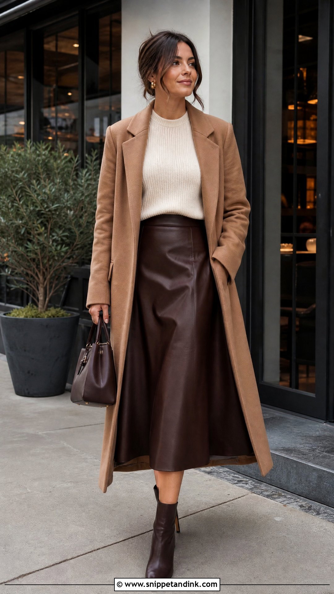 Faux Leather Skirt Winter Rehearsal Dinner Outfit - Snippet and Ink - 25 Winter Rehearsal Dinner Outfit Ideas