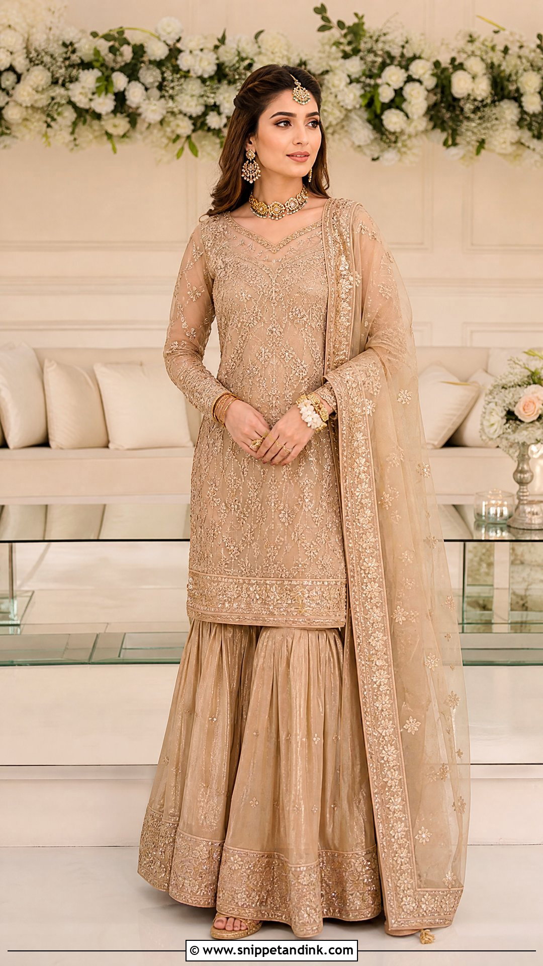 Fawn Waleema Dress With Traditional Dupatta - Snippet and Ink - 25 Waleema Dress Pakistani Bridal Ideas