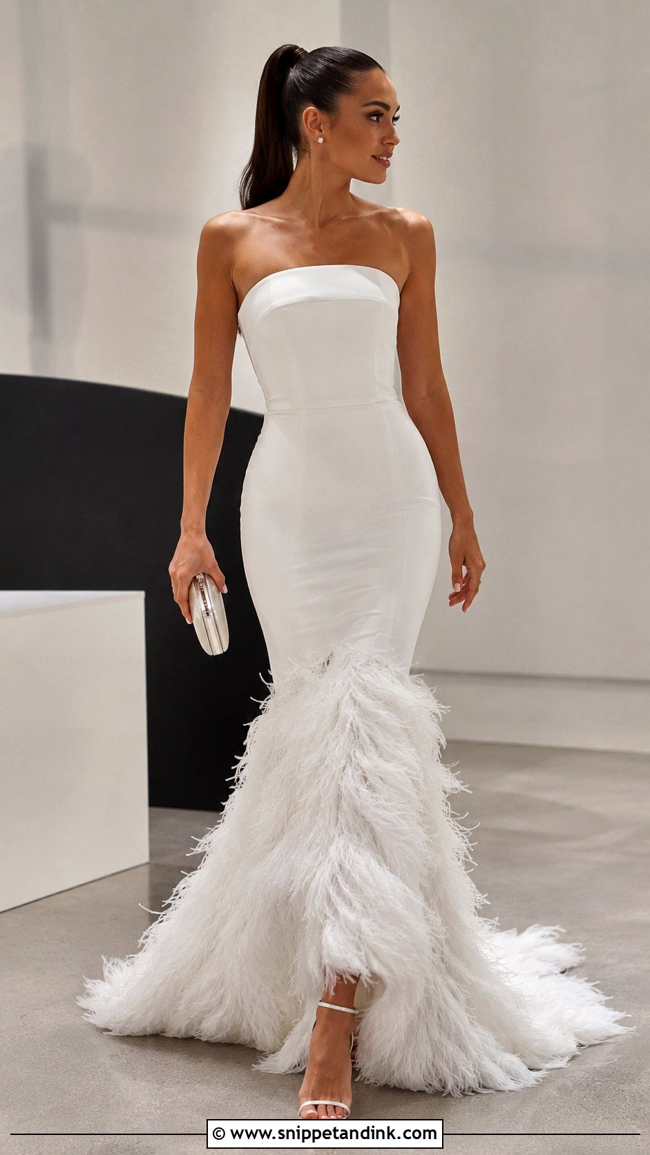 Feather Hem Mermaid Gown - Snippet and Ink - 20 Mermaid Tail Gown Ideas