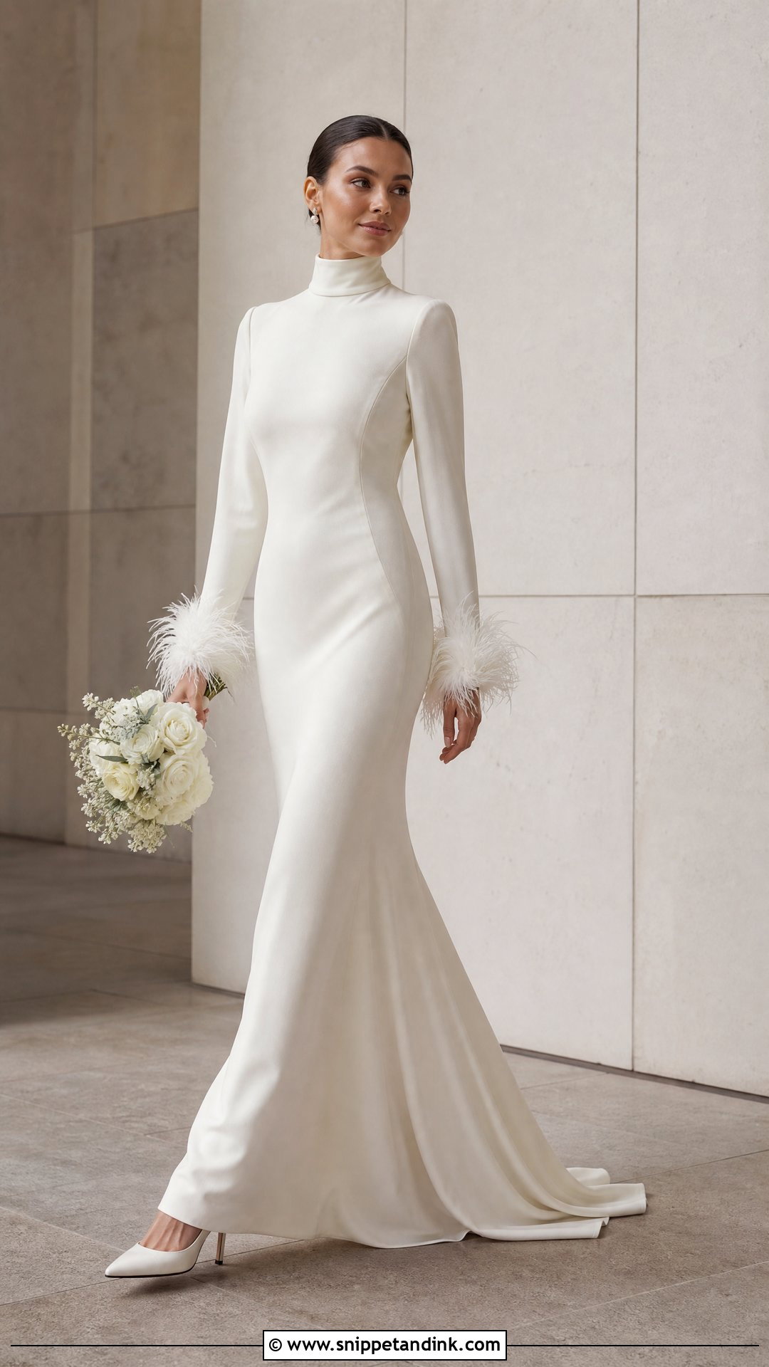 Feather High Neck Wedding Dress - Snippet and Ink - 25 Feather Wedding Dress Ideas