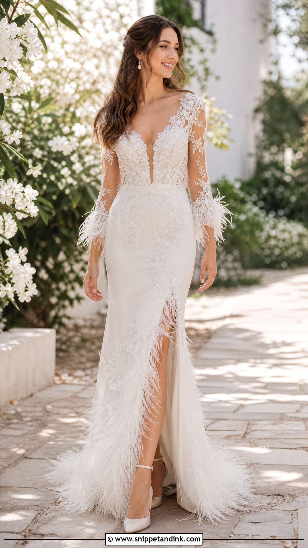 Feather Lace Wedding Dress - Snippet and Ink - 25 Feather Wedding Dress Ideas