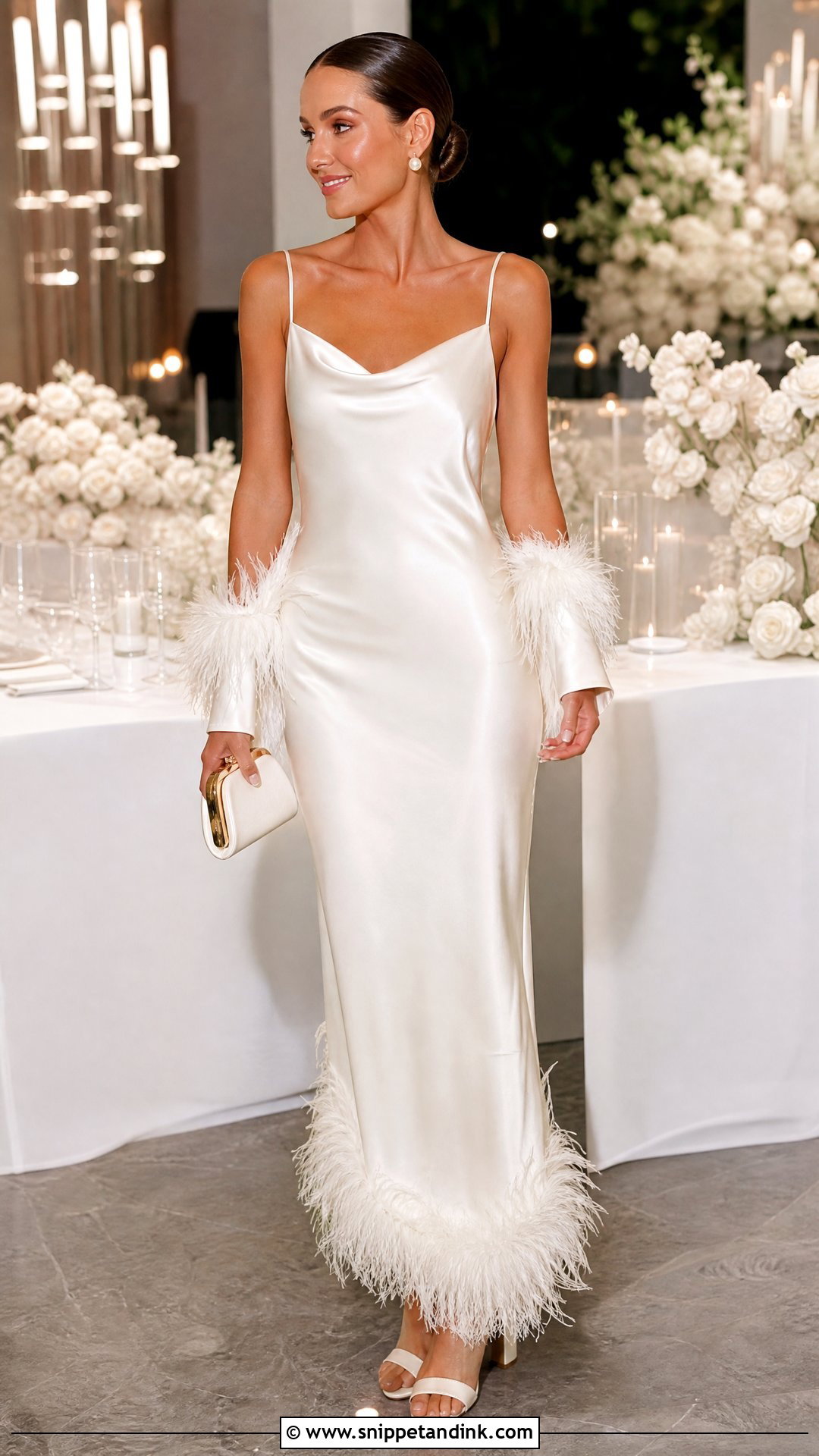 Feather Satin Wedding Dress - Snippet and Ink - 25 Feather Wedding Dress Ideas