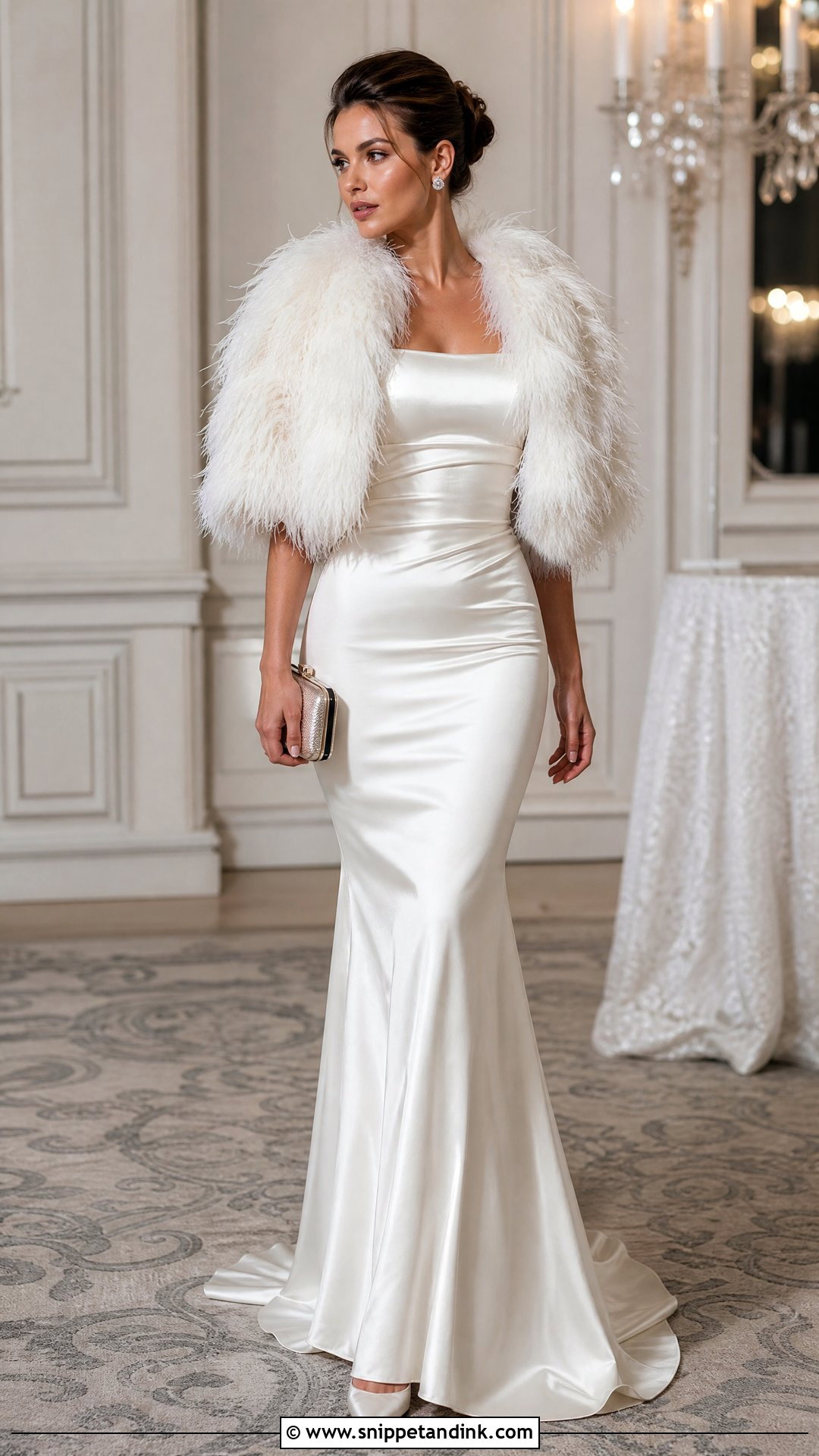 Feather Shrug Wedding Dress Cover - Snippet and Ink - 20 Wedding Dress Cover Ideas
