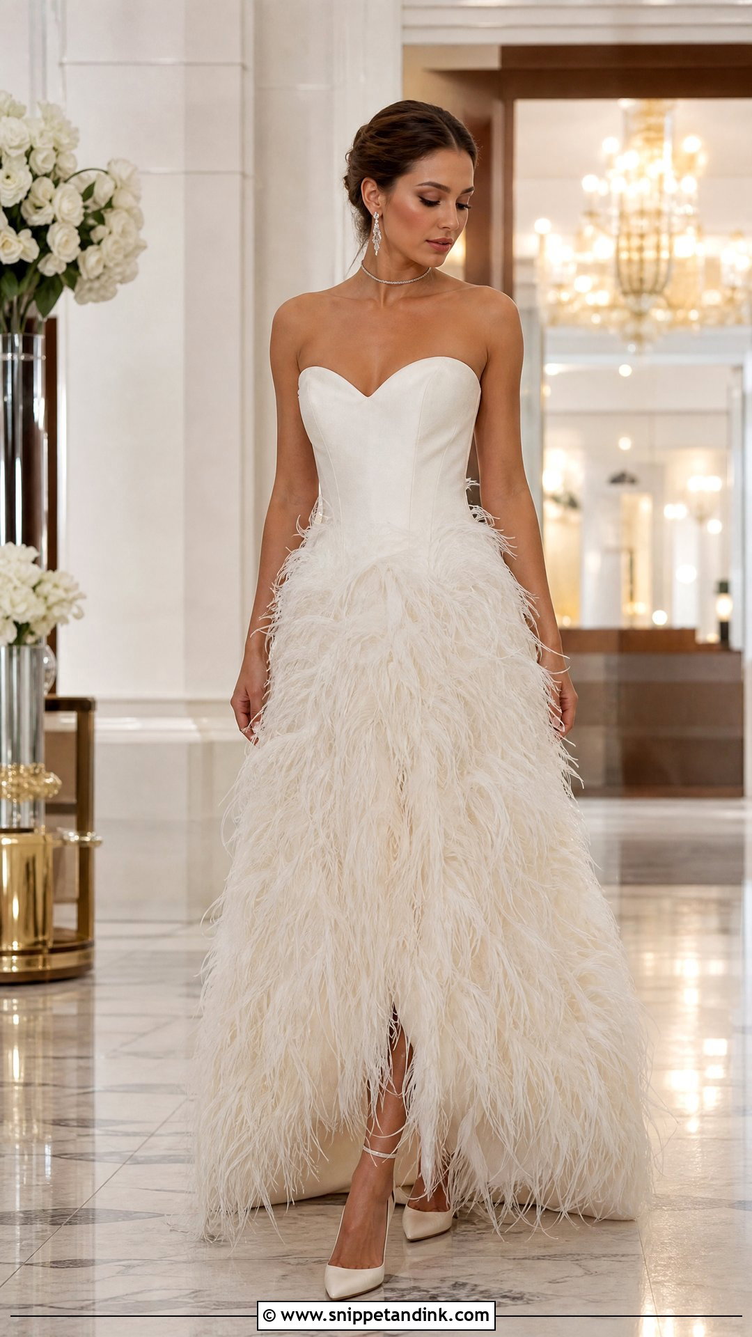 Feather Strapless Wedding Dress - Snippet and Ink - 25 Feather Wedding Dress Ideas