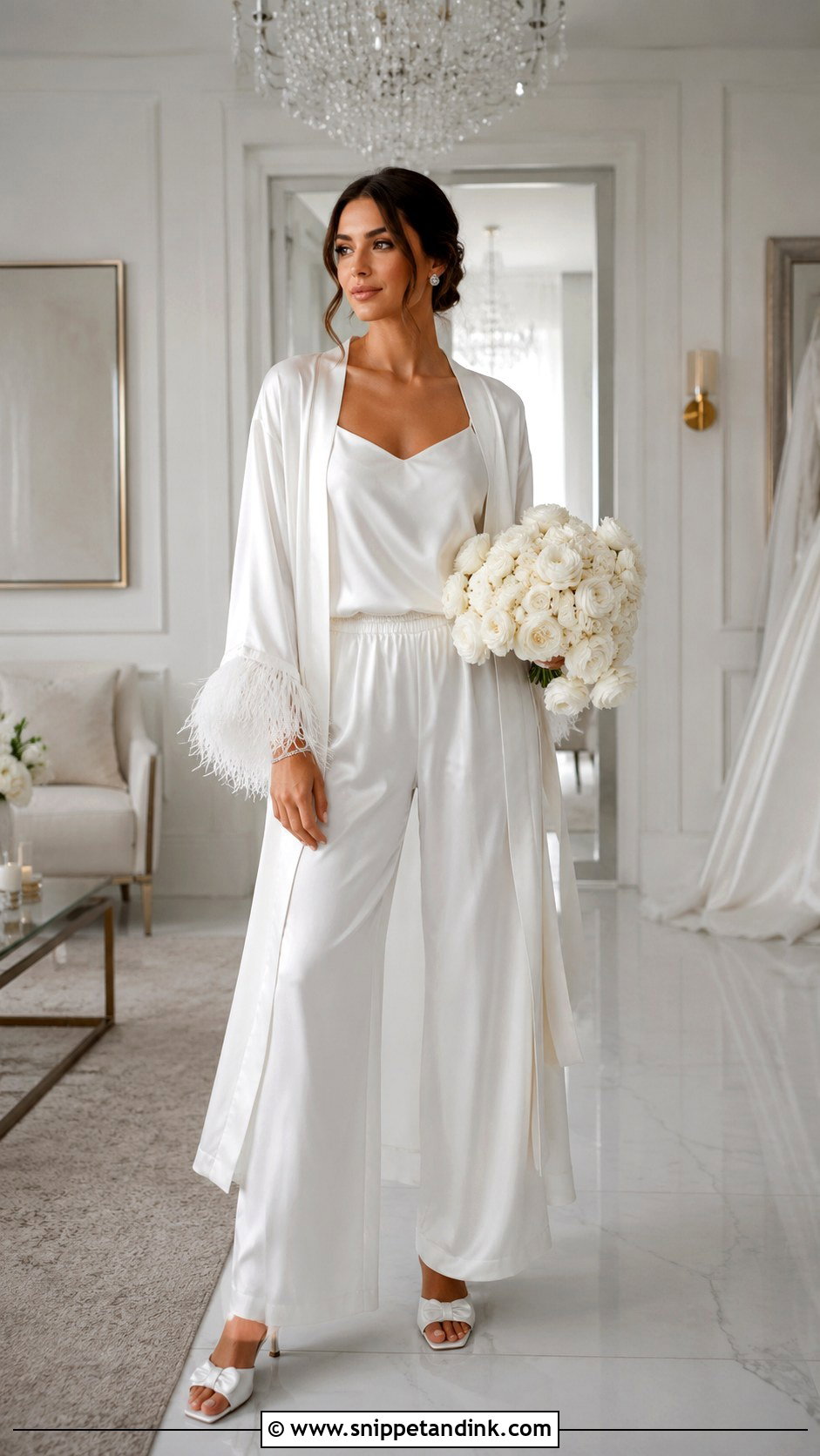 Feather Trim Bridal Kimono Outfit - Snippet and Ink - 20 Bride Kimono Ideas