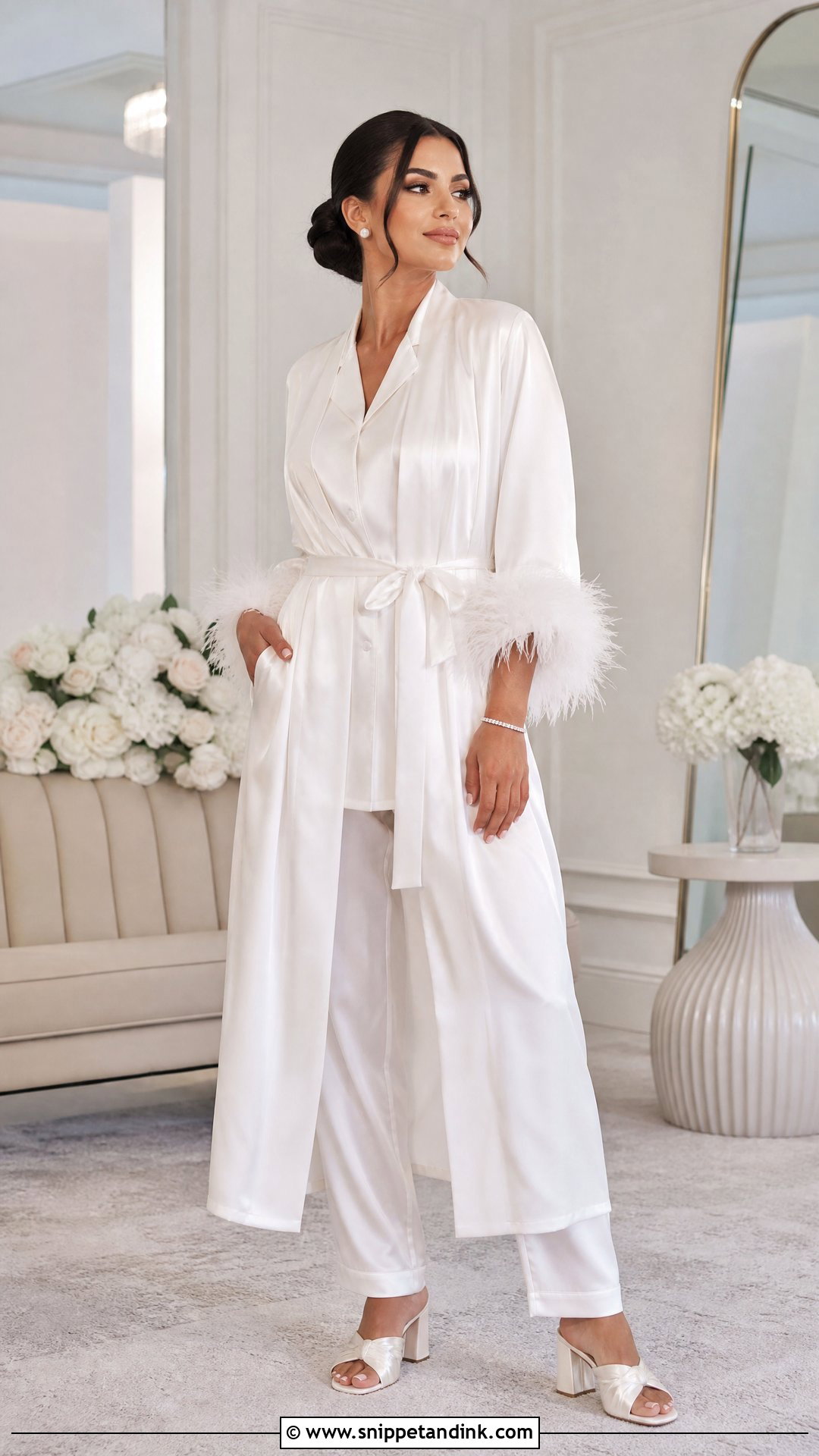 Feather Trim Bridal Robe Outfit - Snippet and Ink - 25 Wedding Robes for Bride Ideas