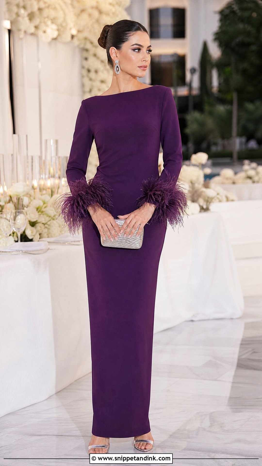 Feather Trim Column Dress For A Funky Formal Wedding - Snippet and Ink - 20 Funky Formal Wedding Attire Ideas