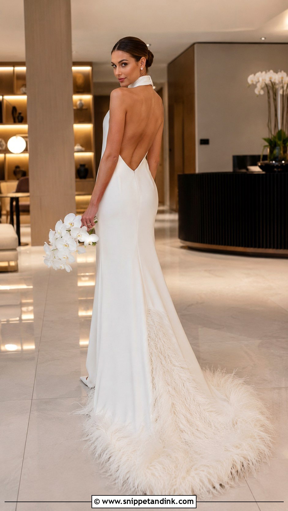 Feather Trim Halter Bridal Dress - Snippet and Ink - 20 New Bridal Dress Designs
