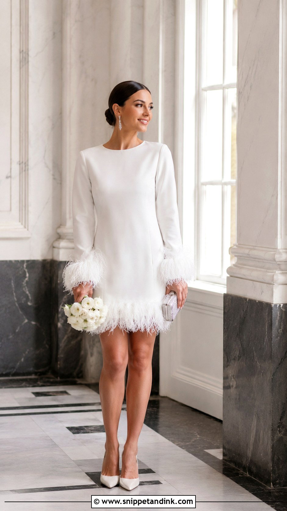 Feather Trim Mini Civil Court Wedding Dress - Snippet and Ink - 20 Civil Court Wedding Dresses
