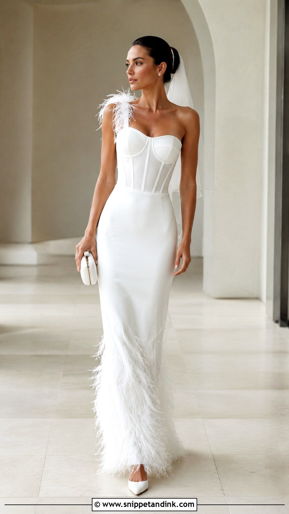 Feather Trim Mugler Wedding Dress - Snippet and Ink - 20 Mugler Wedding Dress Ideas