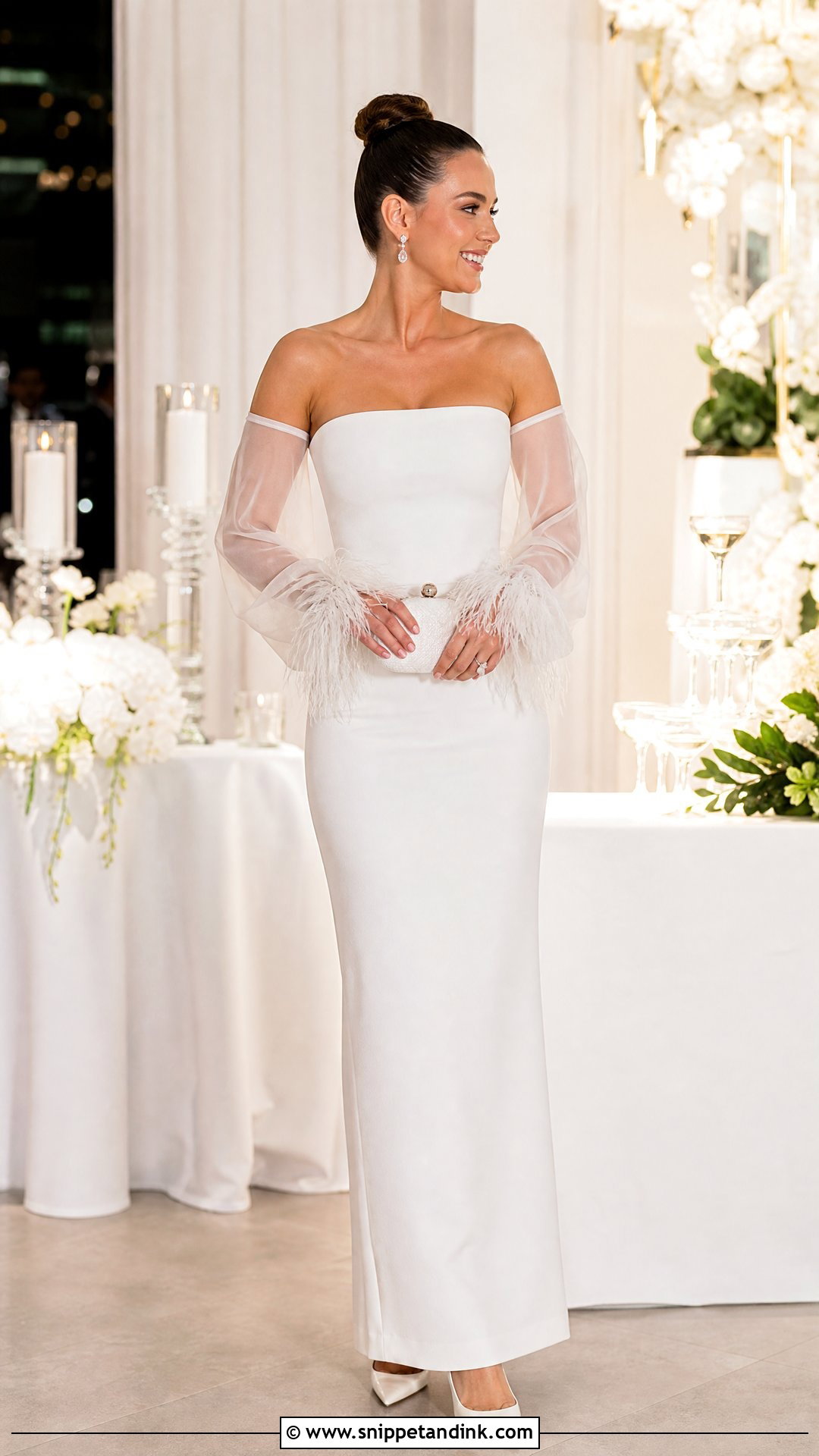 Feather Trim Sleeves With Simple Wedding Gown - Snippet and Ink - 20 Wedding Sleeves Detachable
