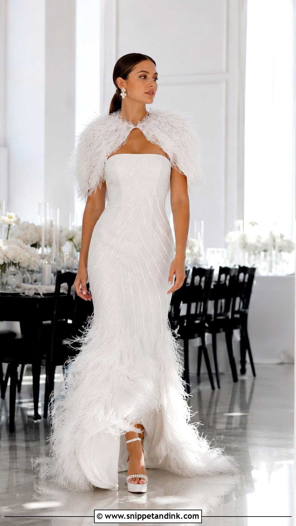 Feather Trim Wedding Dress - Snippet and Ink - 20 Maximalist Wedding Dress Ideas