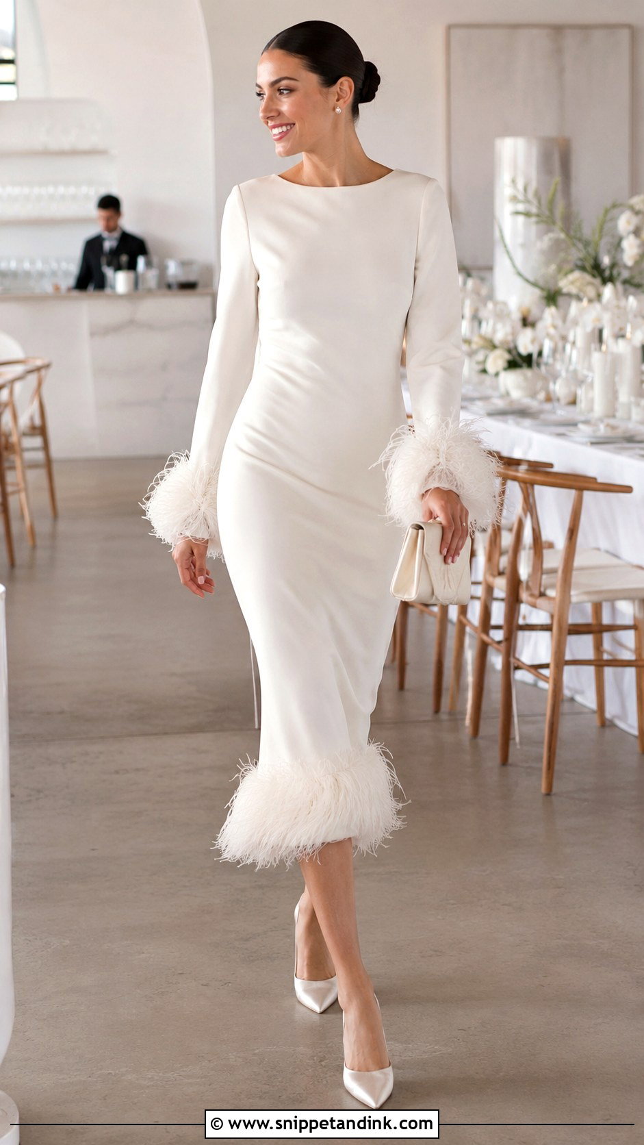 Feather Trim Wedding Dress Outfit - Snippet and Ink - 20 Unique Wedding Outfits