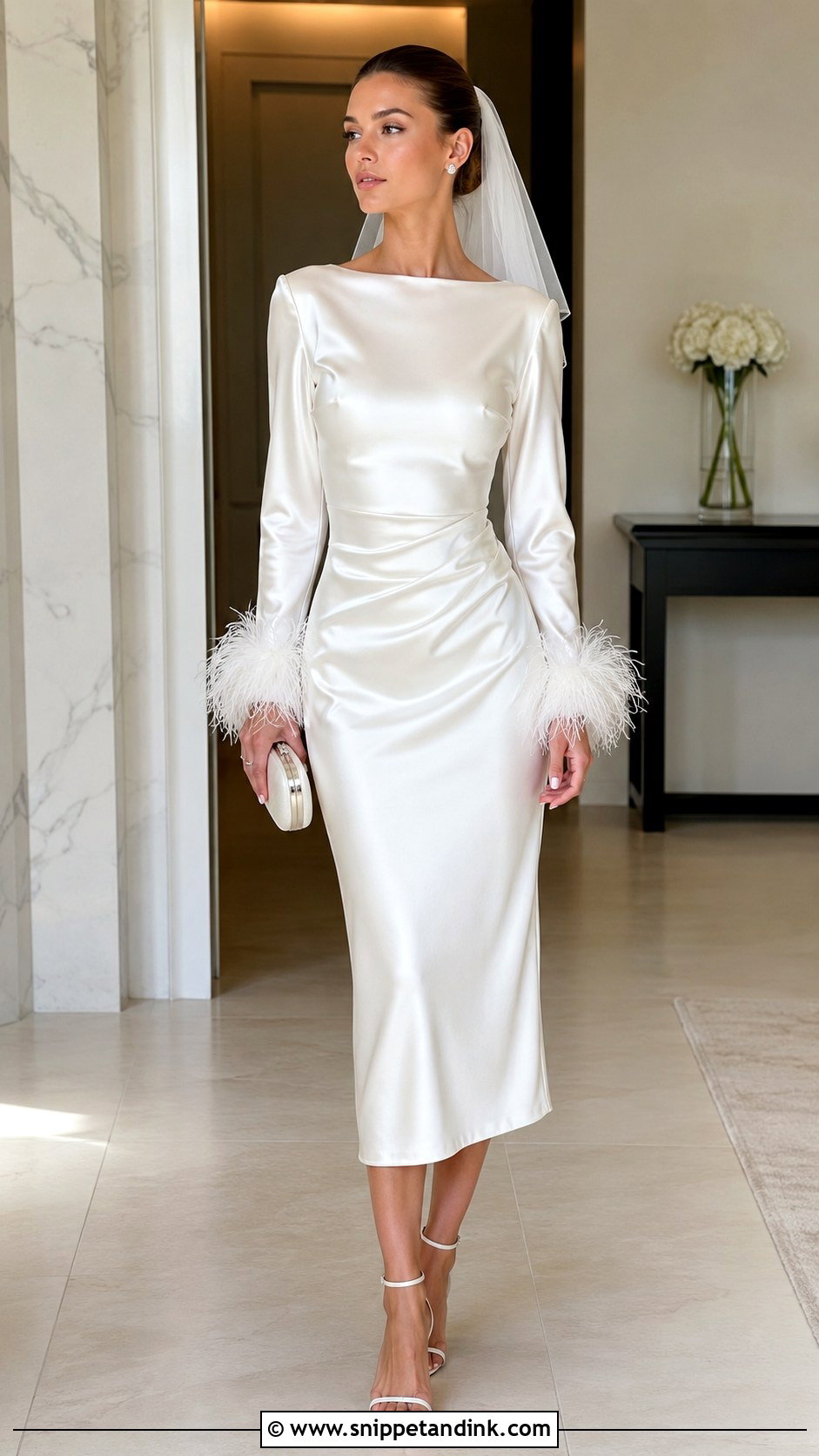 Feather Trim Wedding Dress With Satin Sandals - Snippet and Ink - 20 Unusual Wedding Dress Ideas