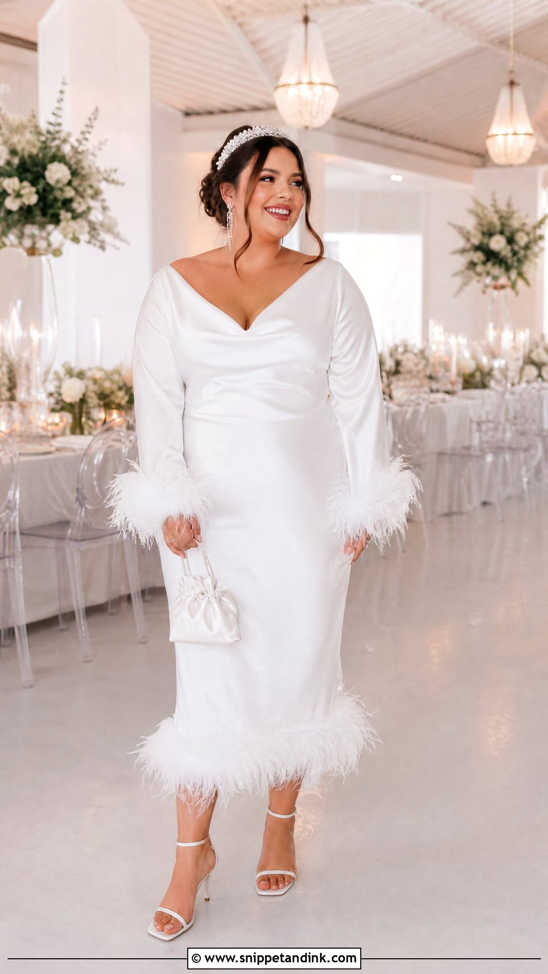 Feather Trimmed Wedding Midi Dress - Snippet and Ink - 20 Unique Nontraditional Wedding Dresses