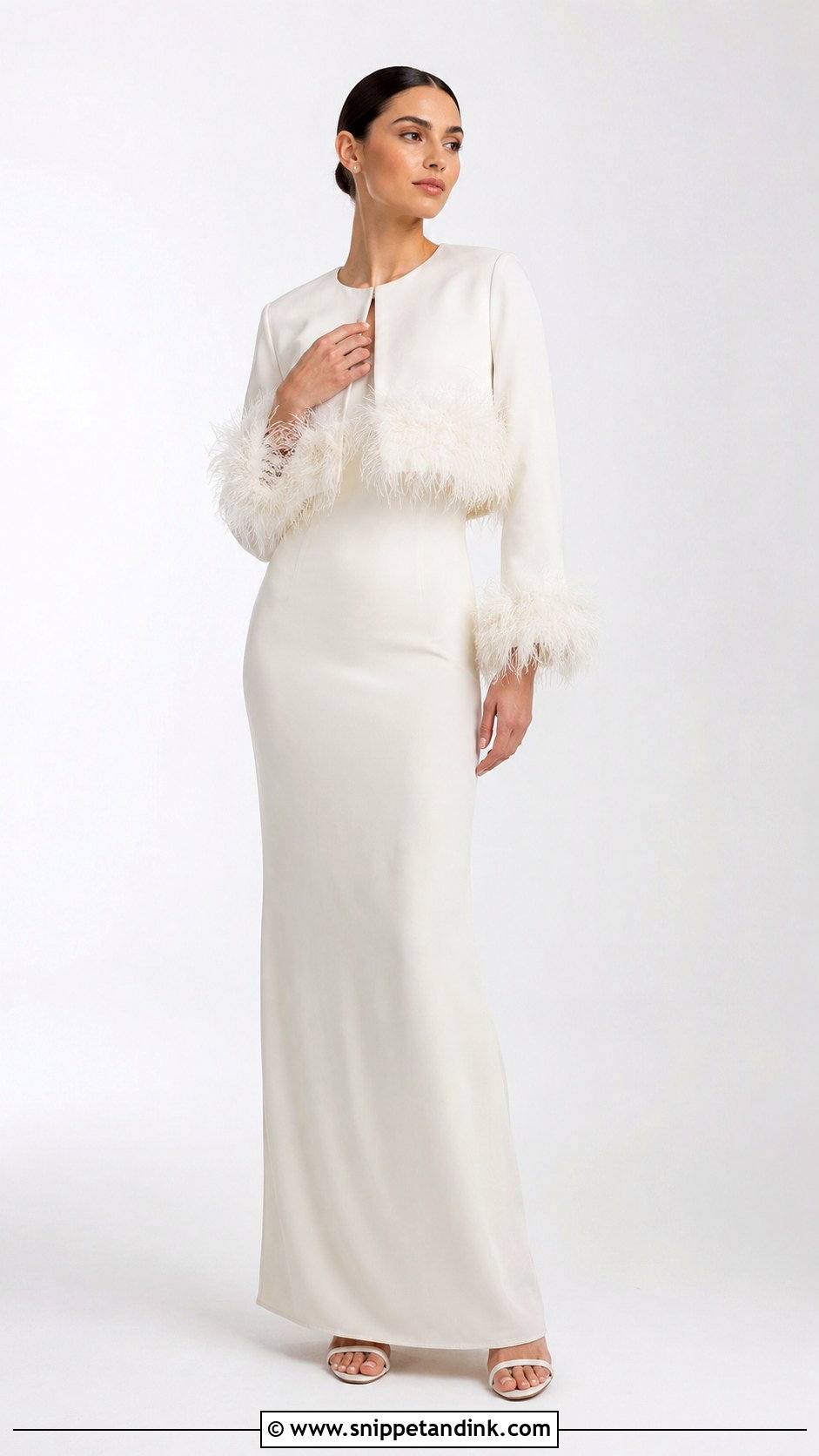 Feather Wedding Bolero With Minimal Dress - Snippet and Ink - 25 Wedding Bolero Ideas