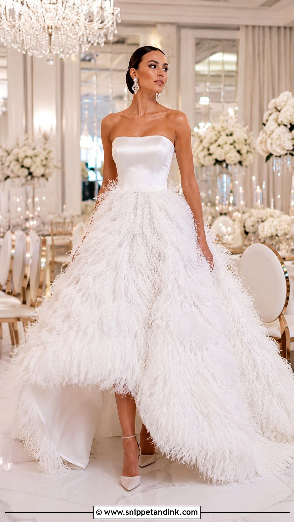 Feather Wedding Dress Ballgown With Clean Bodice - Snippet and Ink - 25 Extravagant Wedding Dress Ballgown Ideas