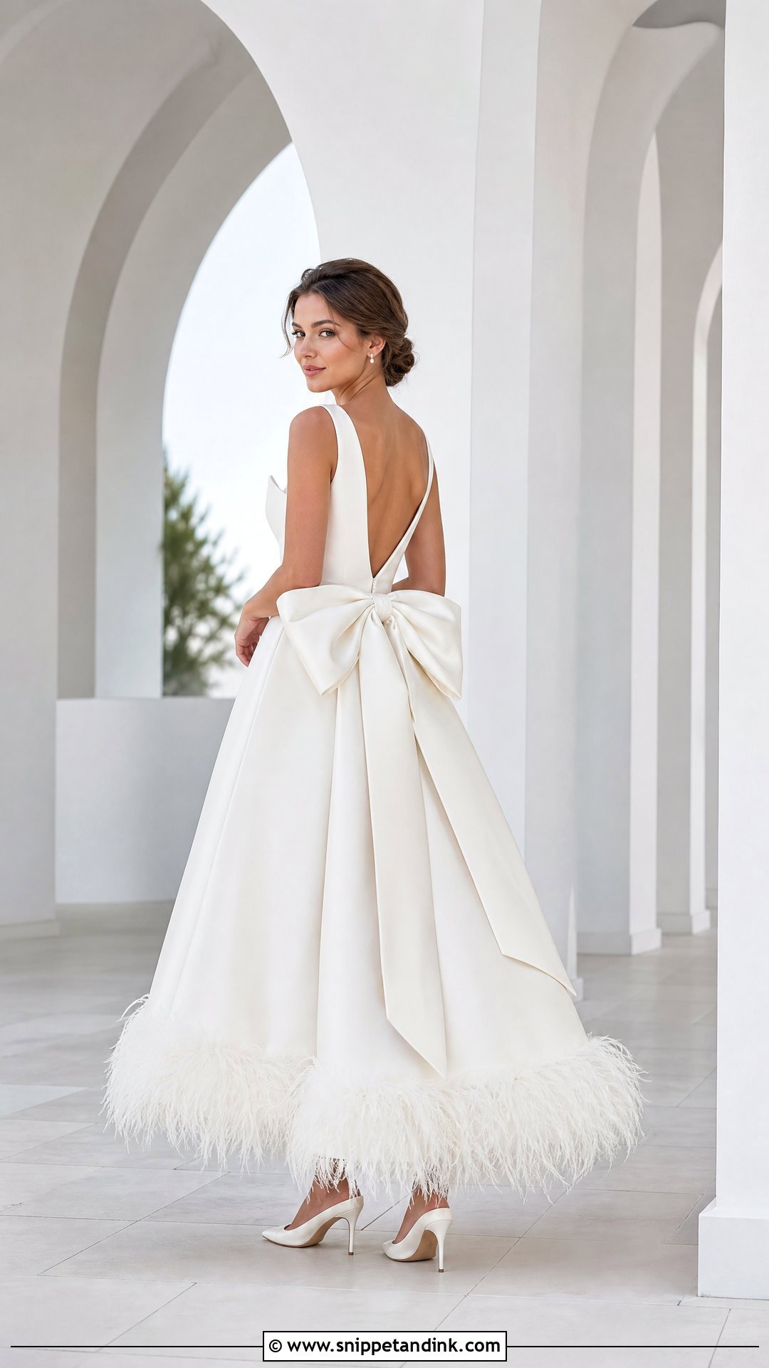 Feather Wedding Dress With Bow - Snippet and Ink - 25 Feather Wedding Dress Ideas