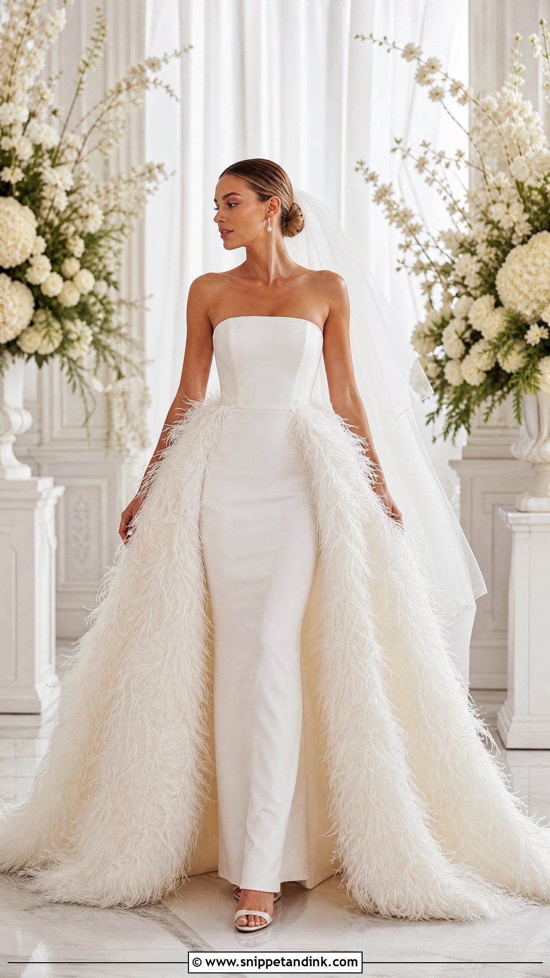 Feather Wedding Dress With Overskirt - Snippet and Ink - 25 Feather Wedding Dress Ideas